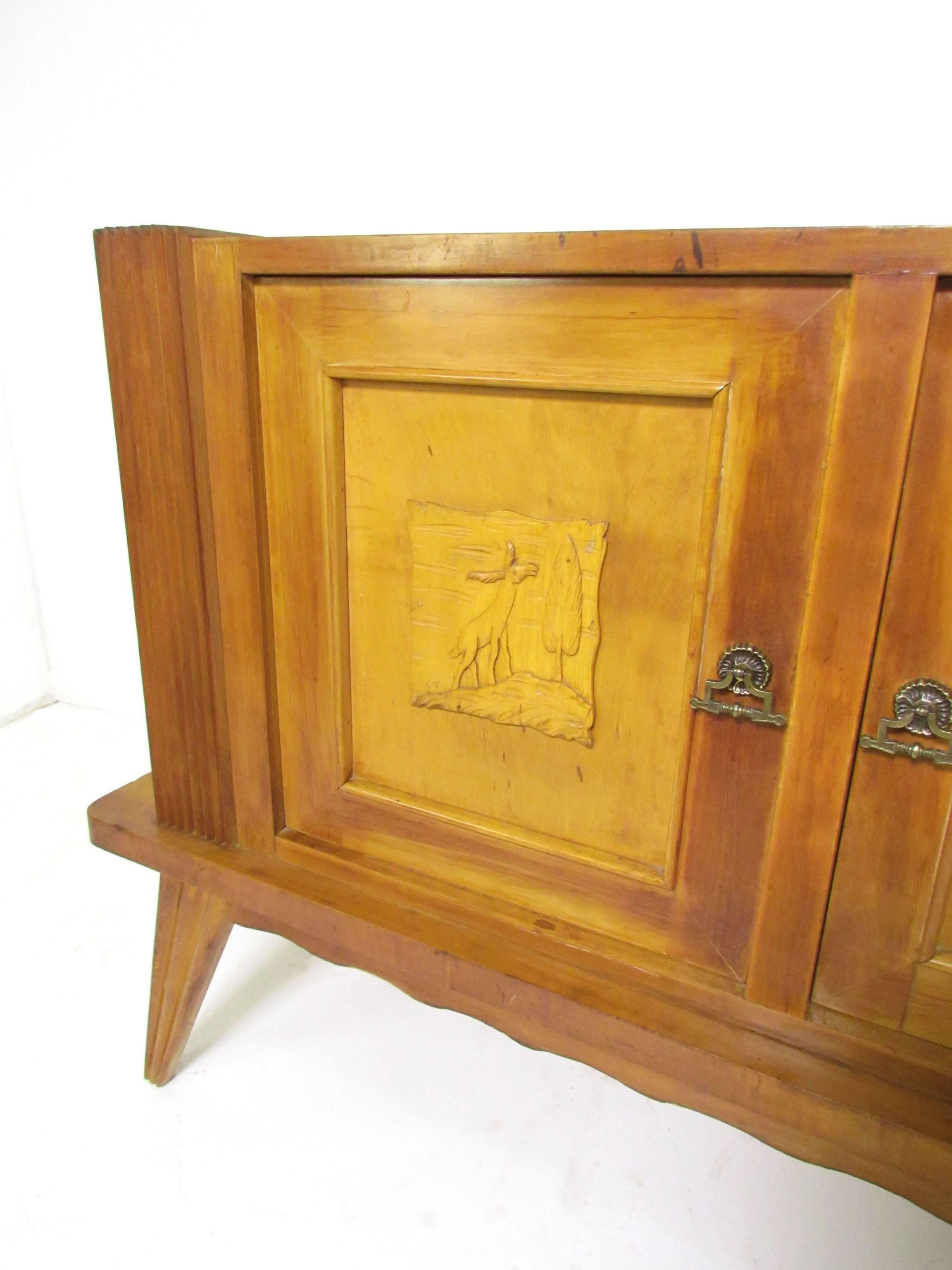 Mid-20th Century Italian Art Deco Sideboard with Hand-Carved Decorative Panels, circa 1940s