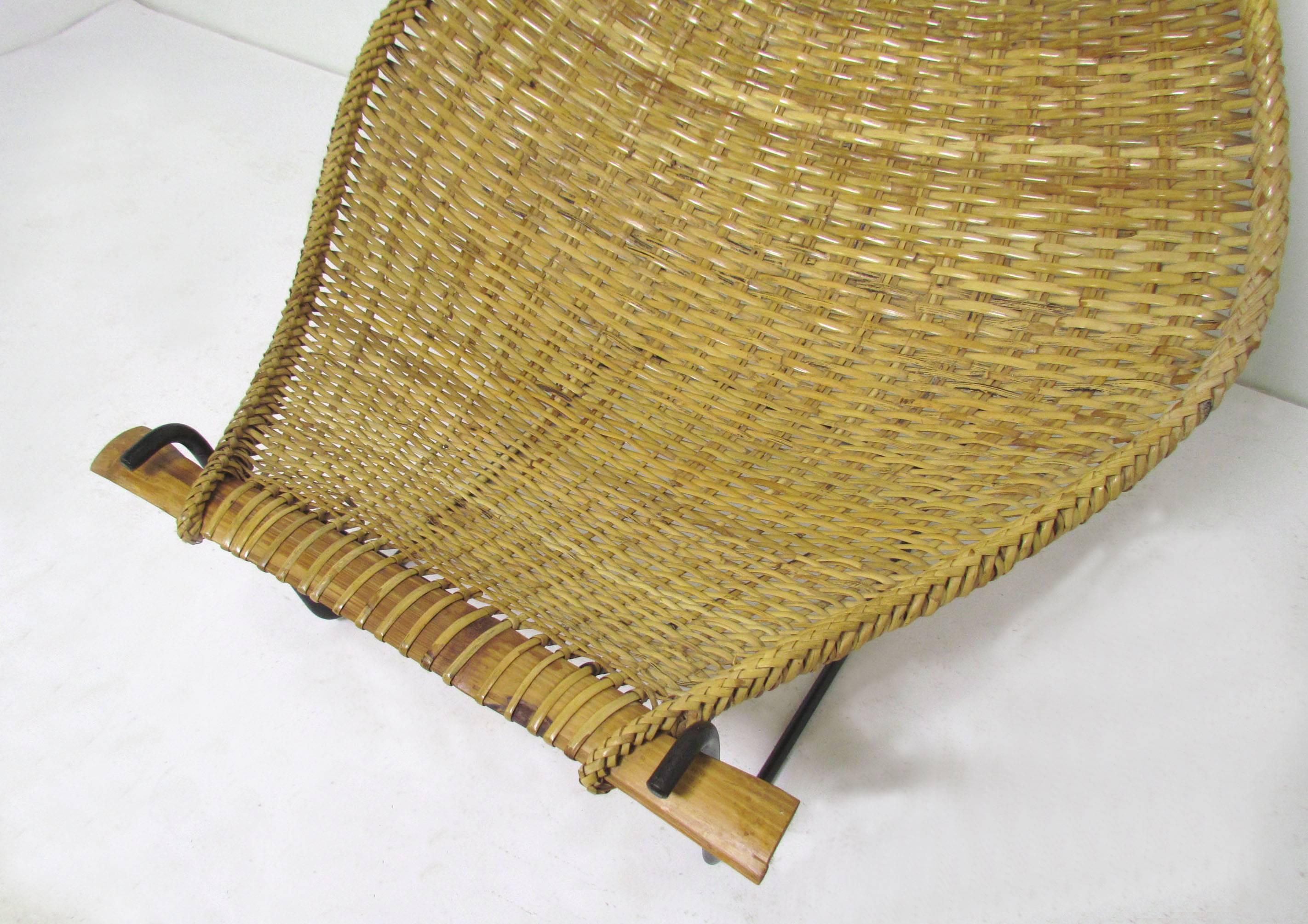 Rattan and Wrought Iron Sling Lounge Chair in Manner of John Risley, circa 1950s 2