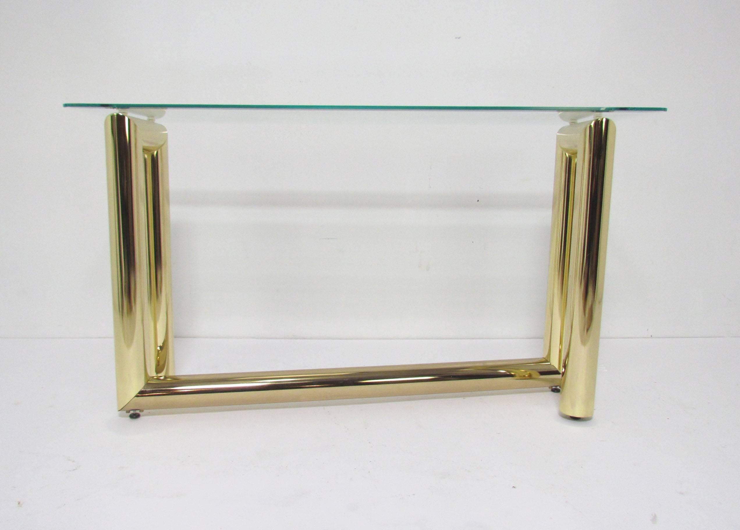 Mid-Century Brass Zig Zag Console or Sofa Table In Good Condition In Peabody, MA