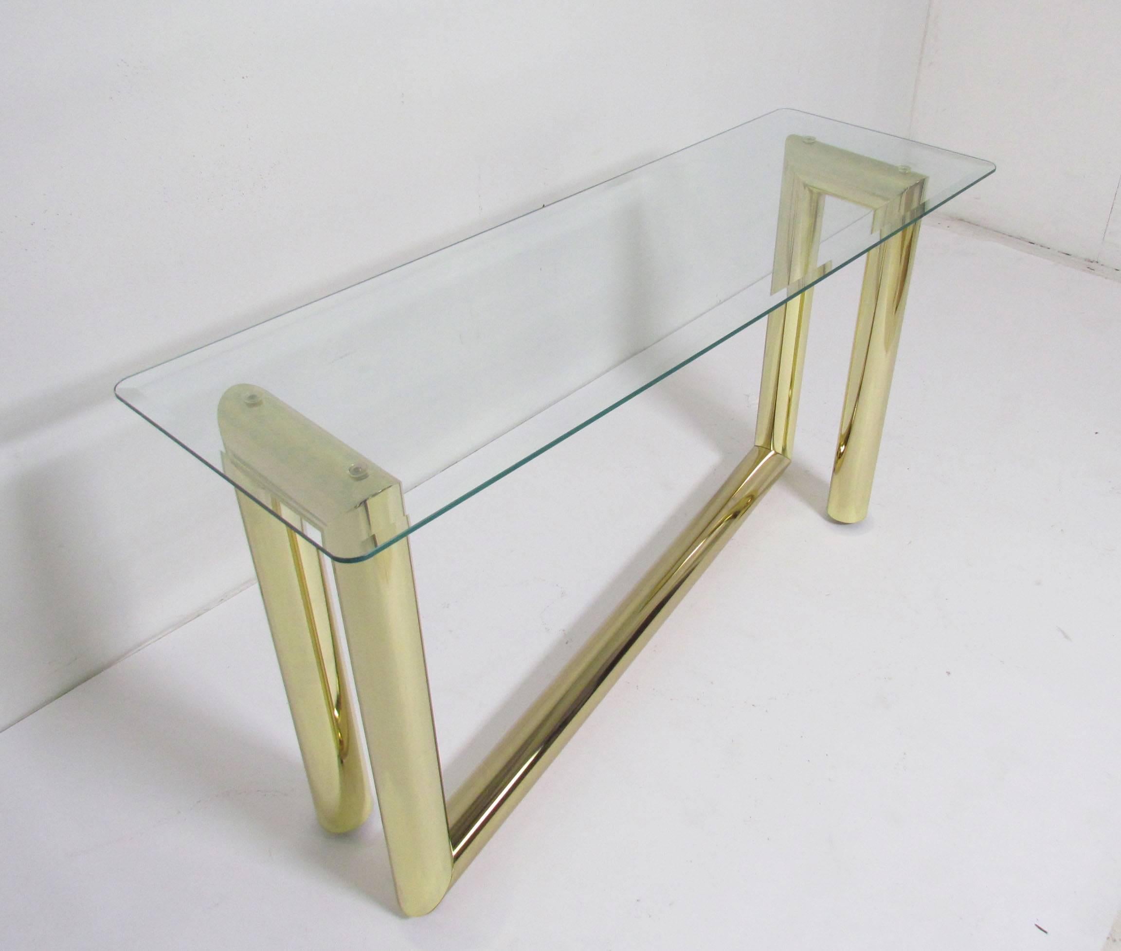 American Mid-Century Brass Zig Zag Console or Sofa Table