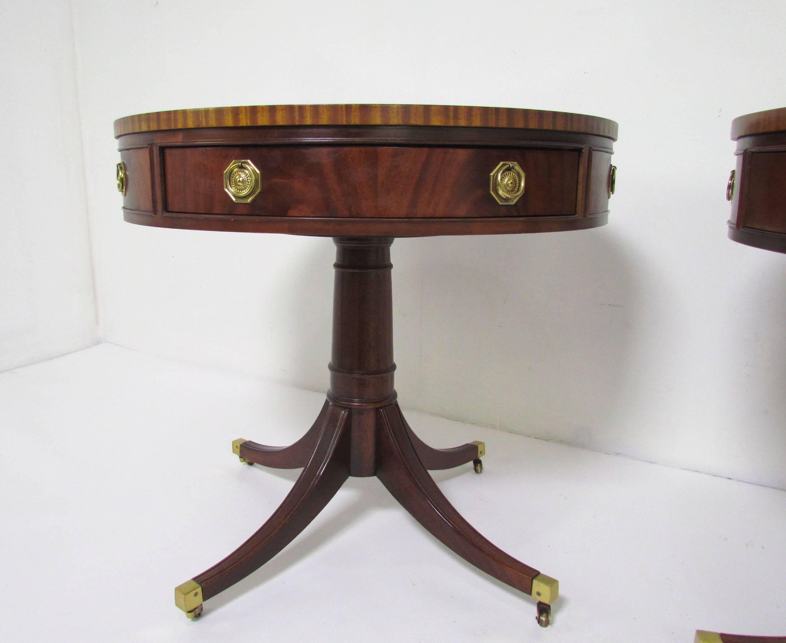 Pair of English Regency Style Rent or Drum Tables  In Good Condition In Peabody, MA