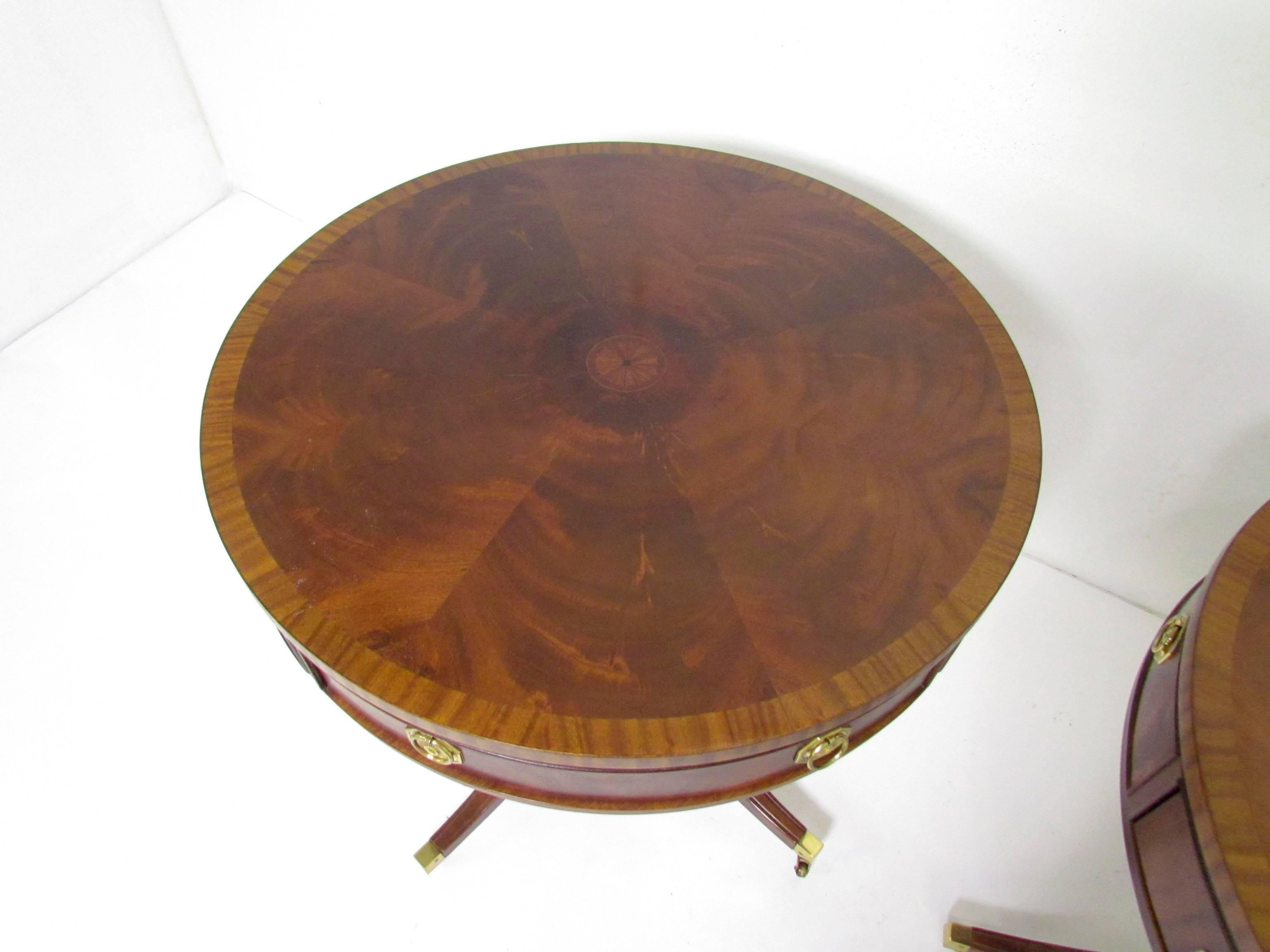 Brass Pair of English Regency Style Rent or Drum Tables 