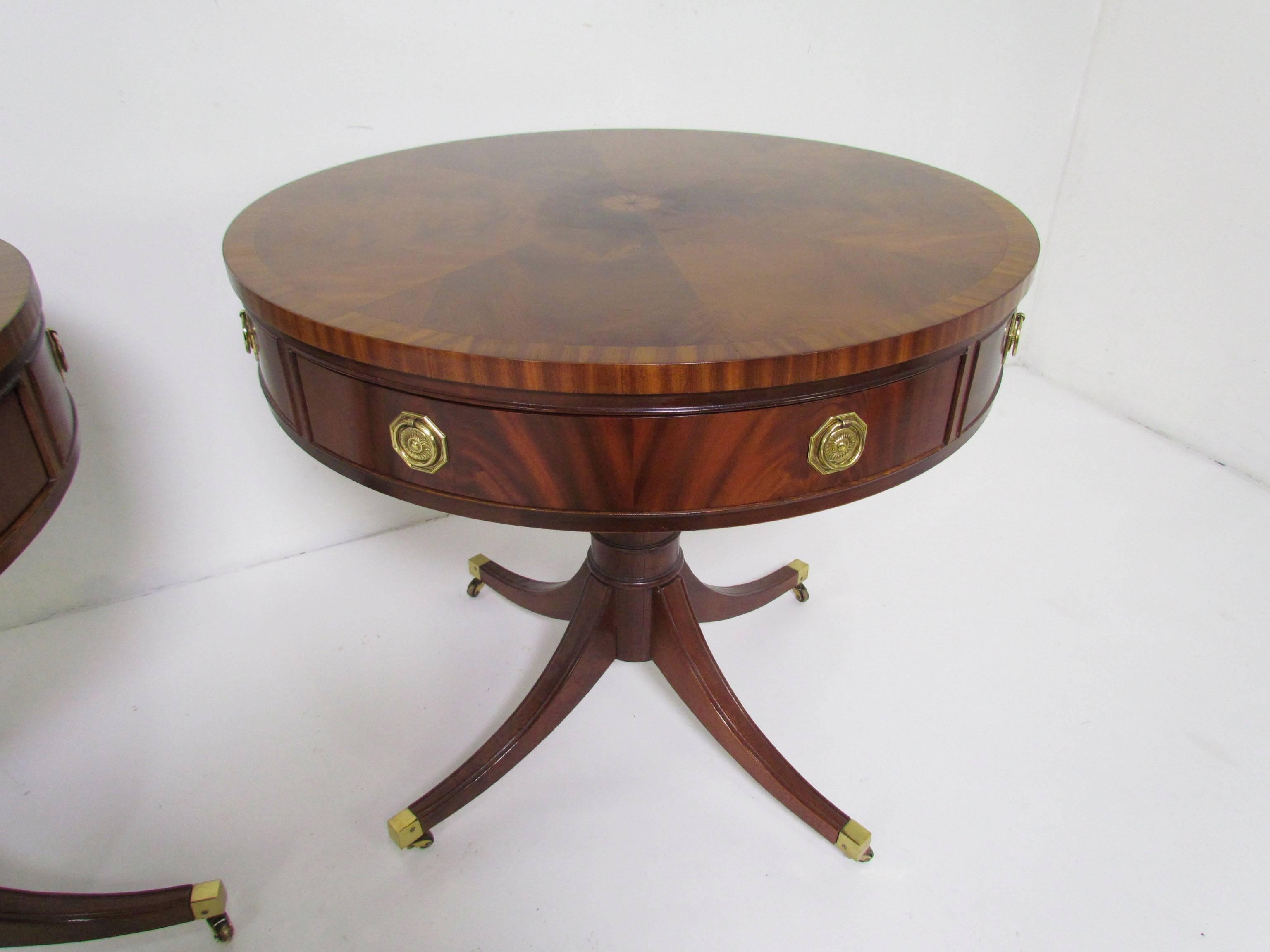 Late 20th Century Pair of English Regency Style Rent or Drum Tables 