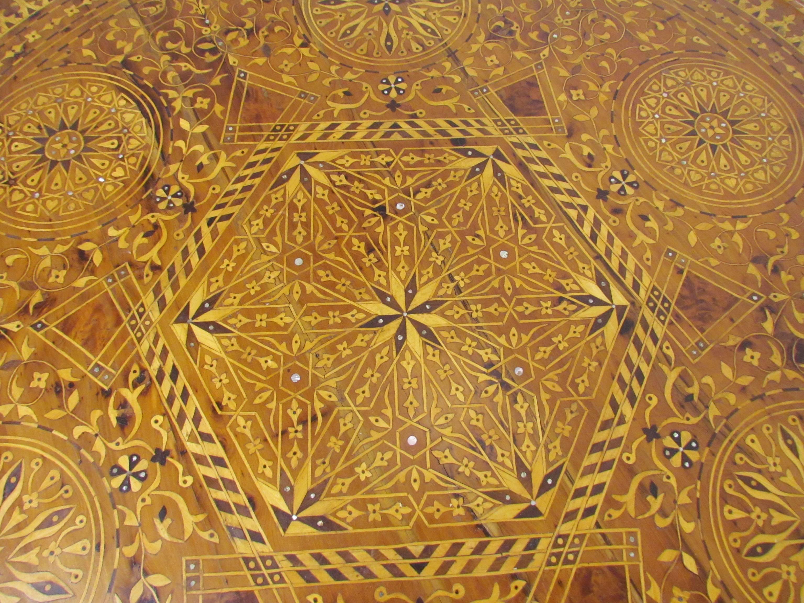 Moorish Antique 19th Century Italian Inlay Marquetry Grand Center Hall Table