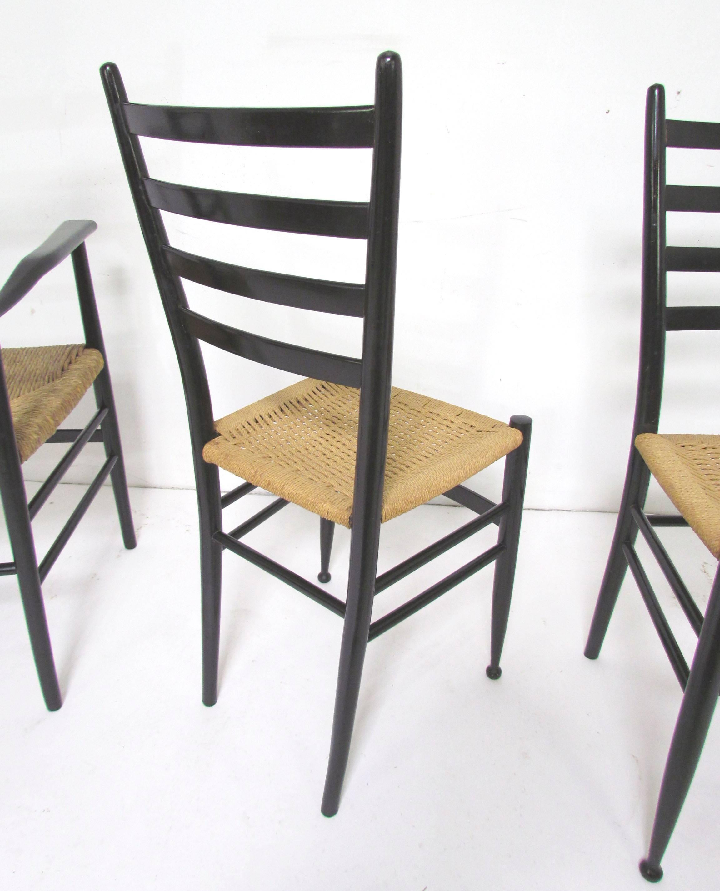 Set of Six Italian Ladder Back Dining Chairs in the Style of Gio Ponti 1