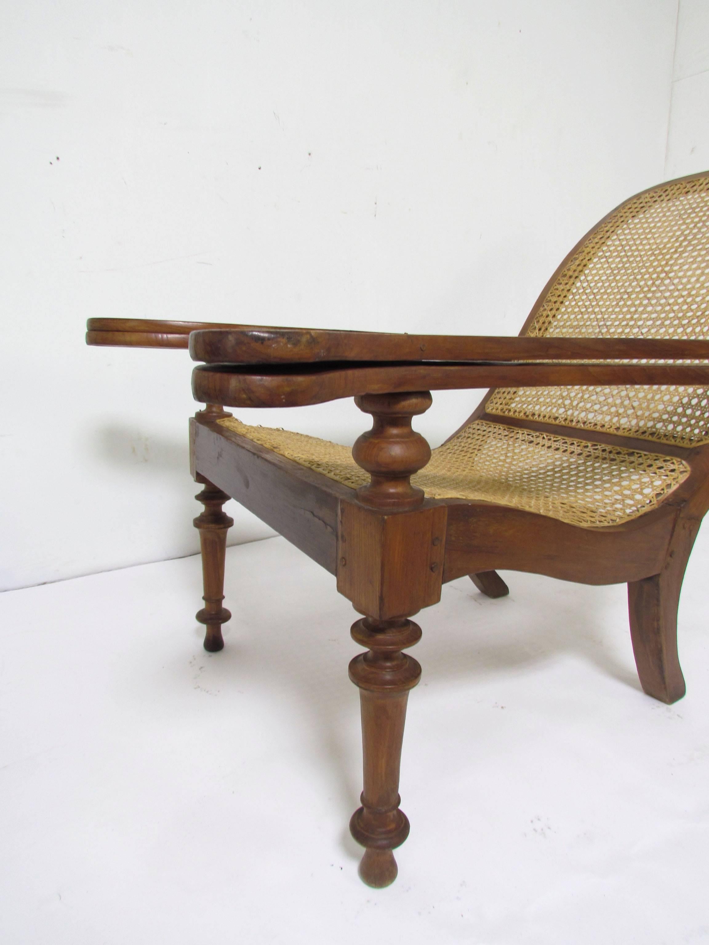 Cane Antique Paddle Arm British Colonial Plantation Lounge Chairs