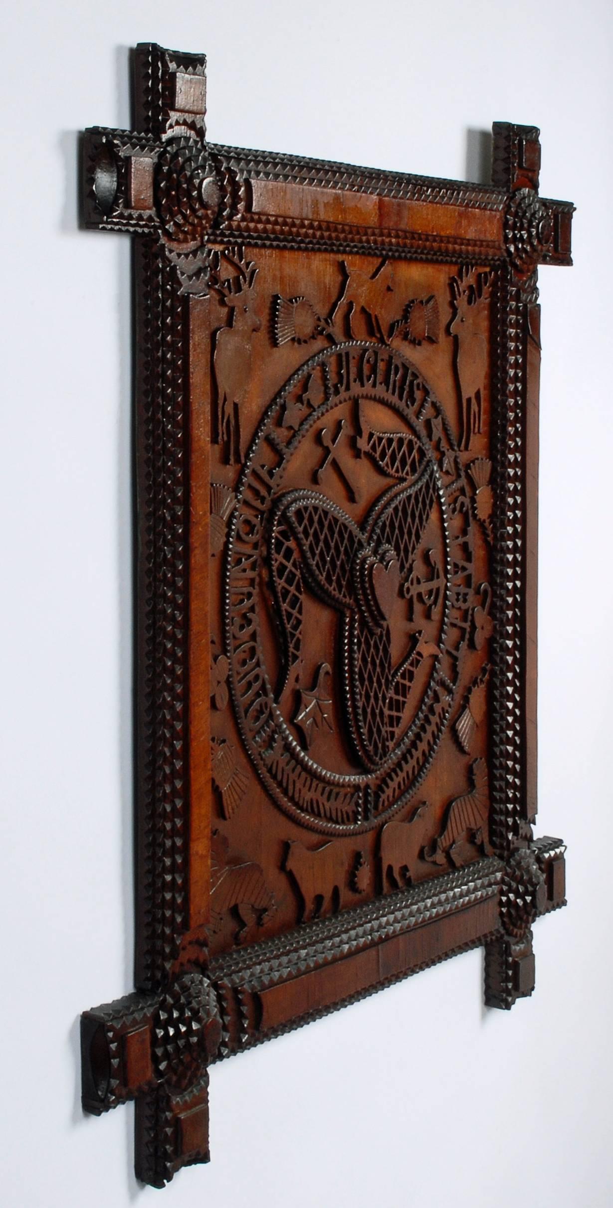Figural Tramp Art Plaque with the Coat of Arms of the Isle of Man For Sale 3