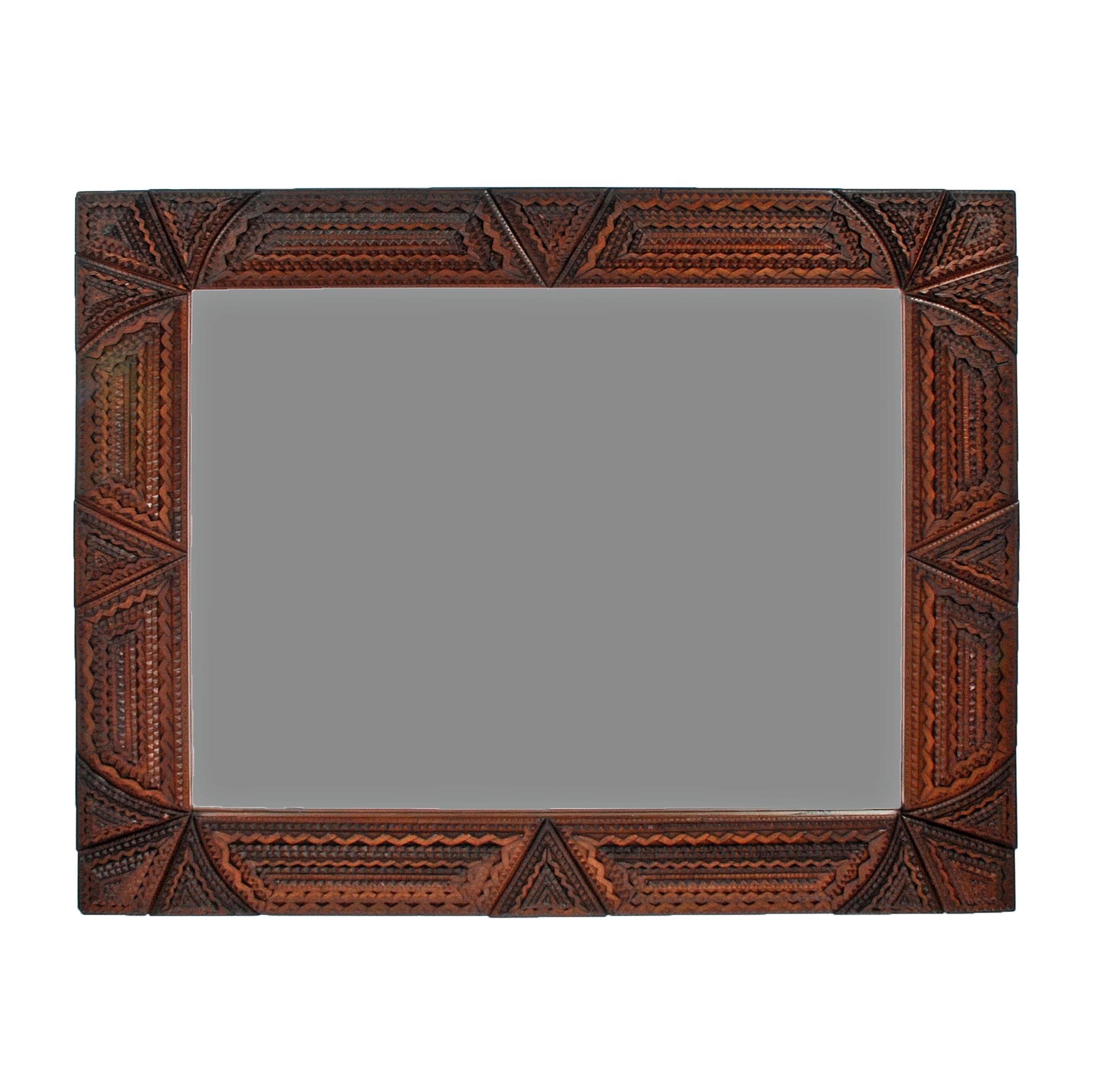 Large Impressive Tramp Art Mirror For Sale