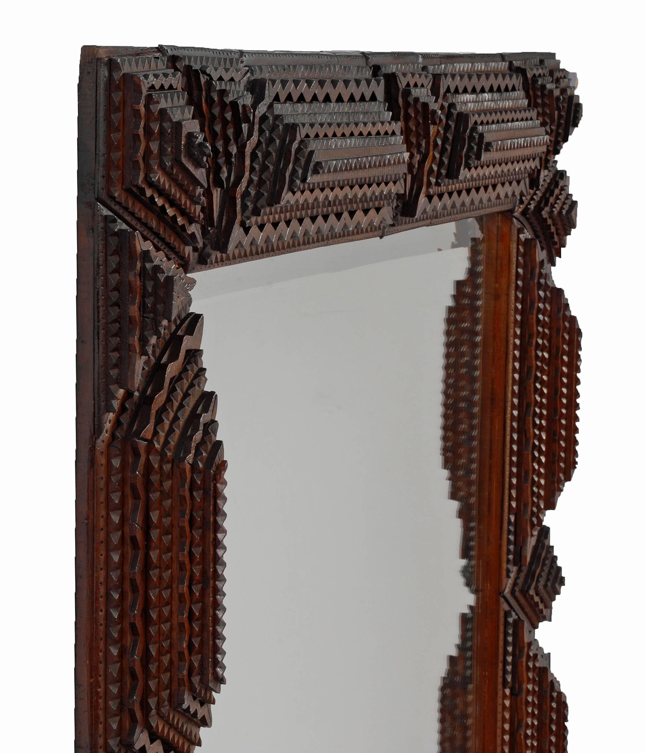 Large Impressive Tramp Art Mirror In Excellent Condition For Sale In Manalapan, NJ