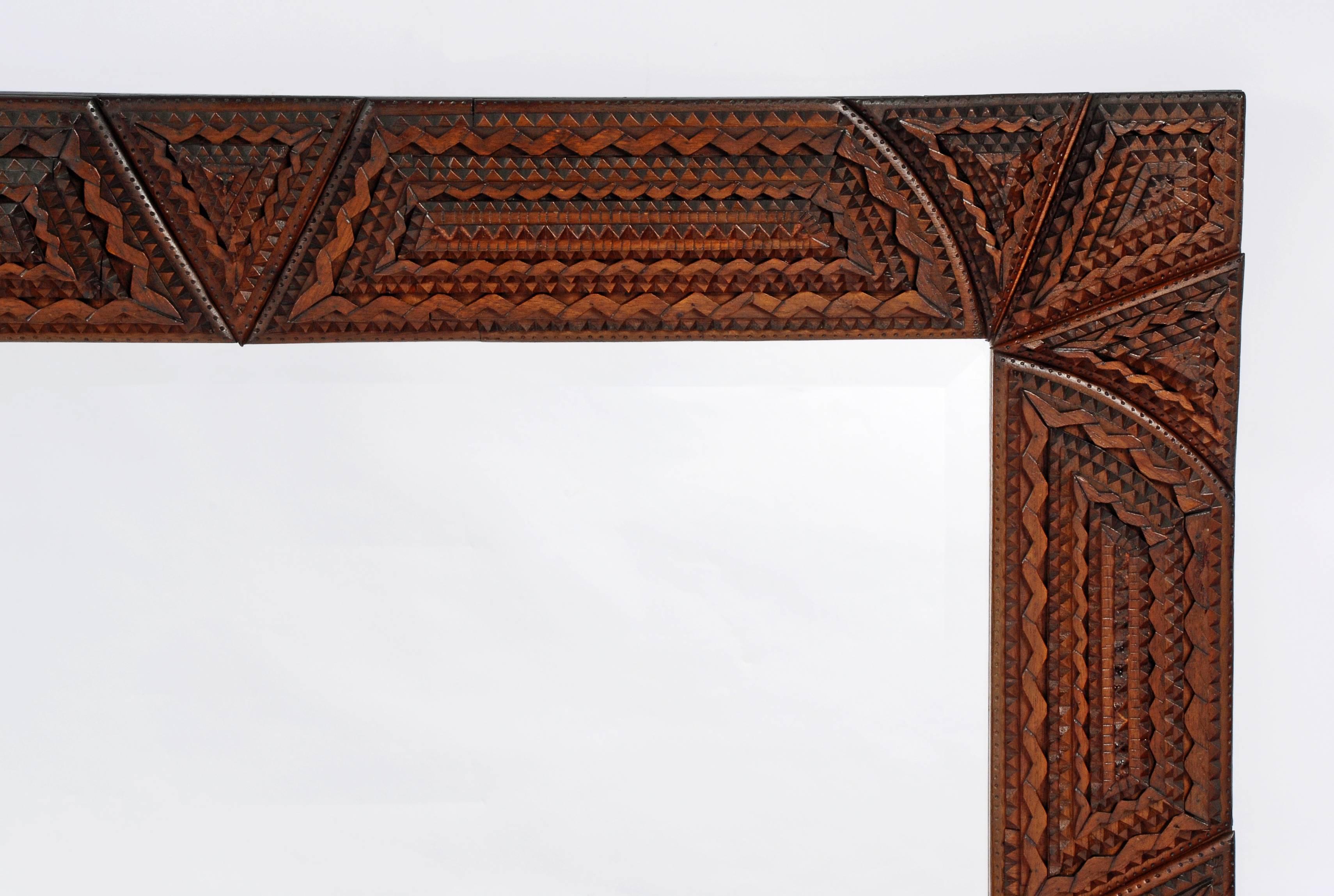 Folk Art Large Impressive Tramp Art Mirror For Sale