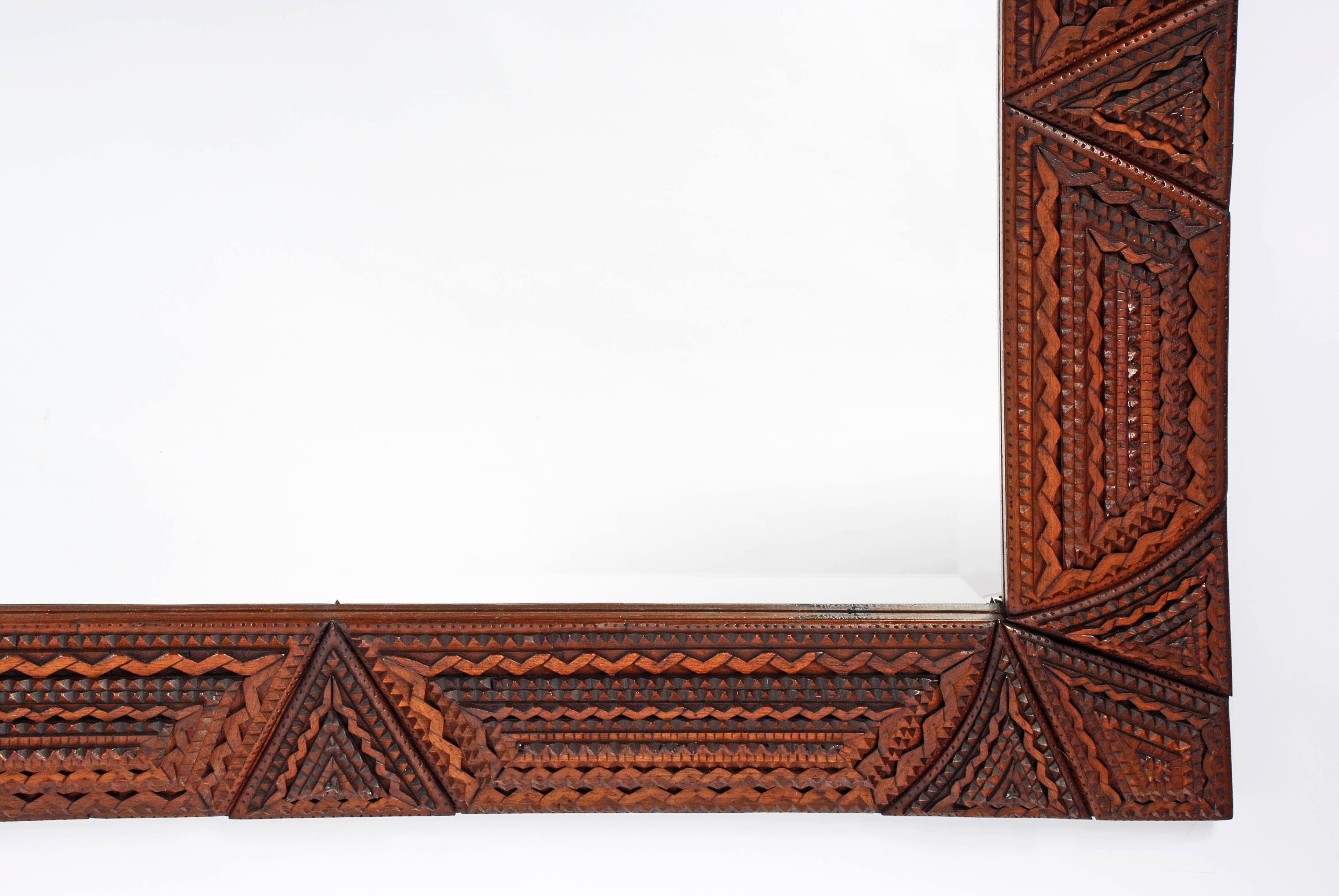 American Large Impressive Tramp Art Mirror For Sale