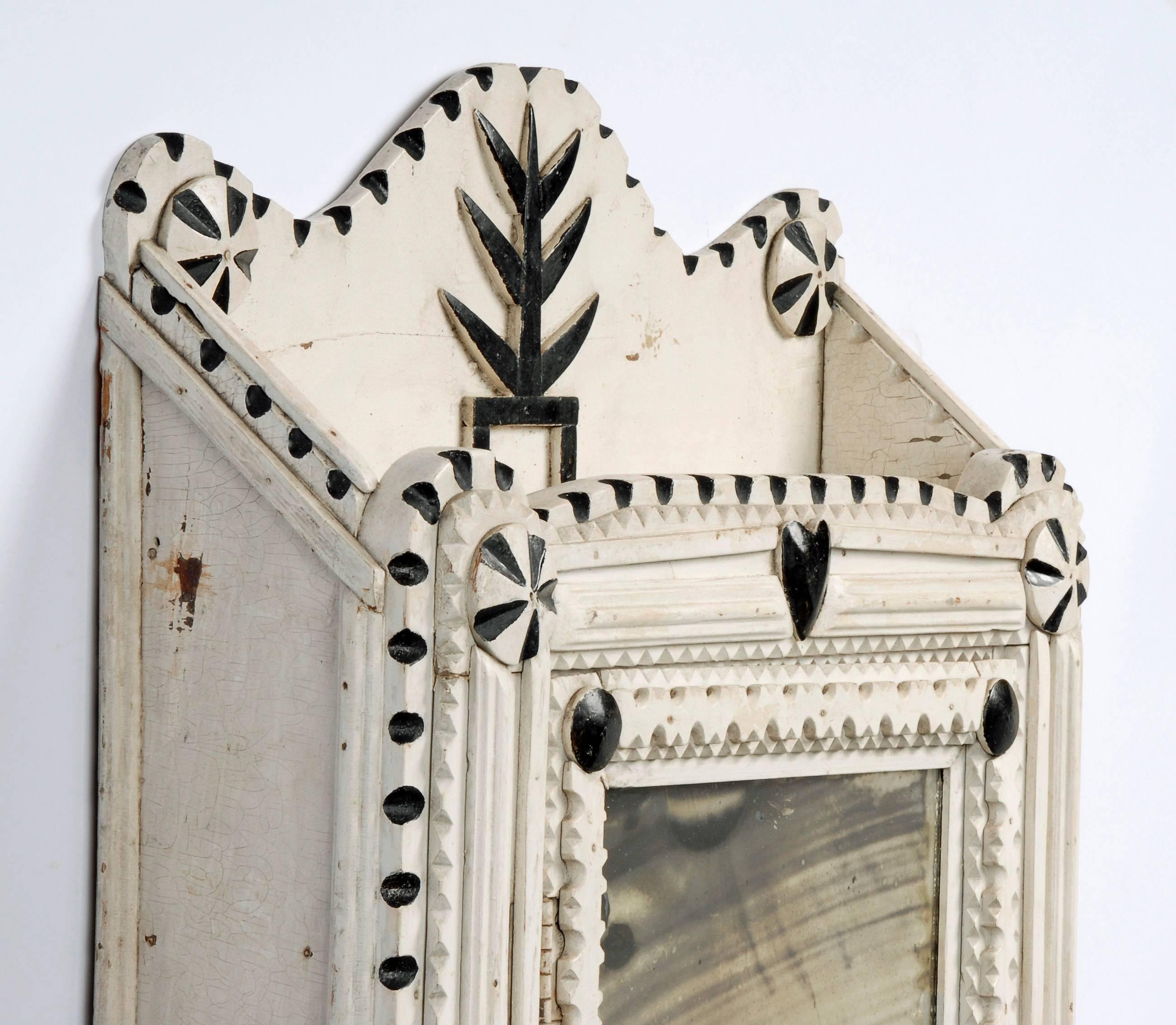 Early 20th Century Painted Tramp Art Cabinet with Heart and Tree For Sale