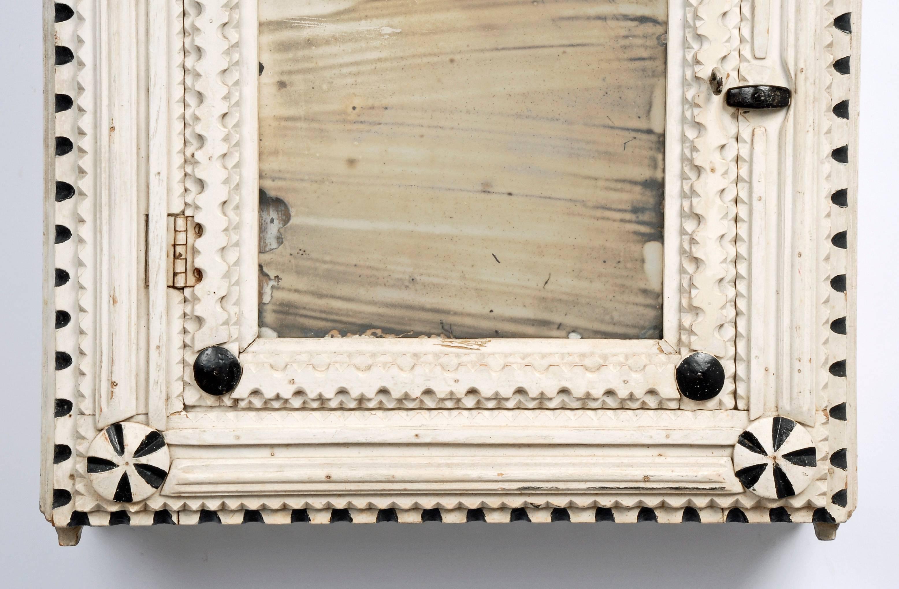 Folk Art Painted Tramp Art Cabinet with Heart and Tree For Sale