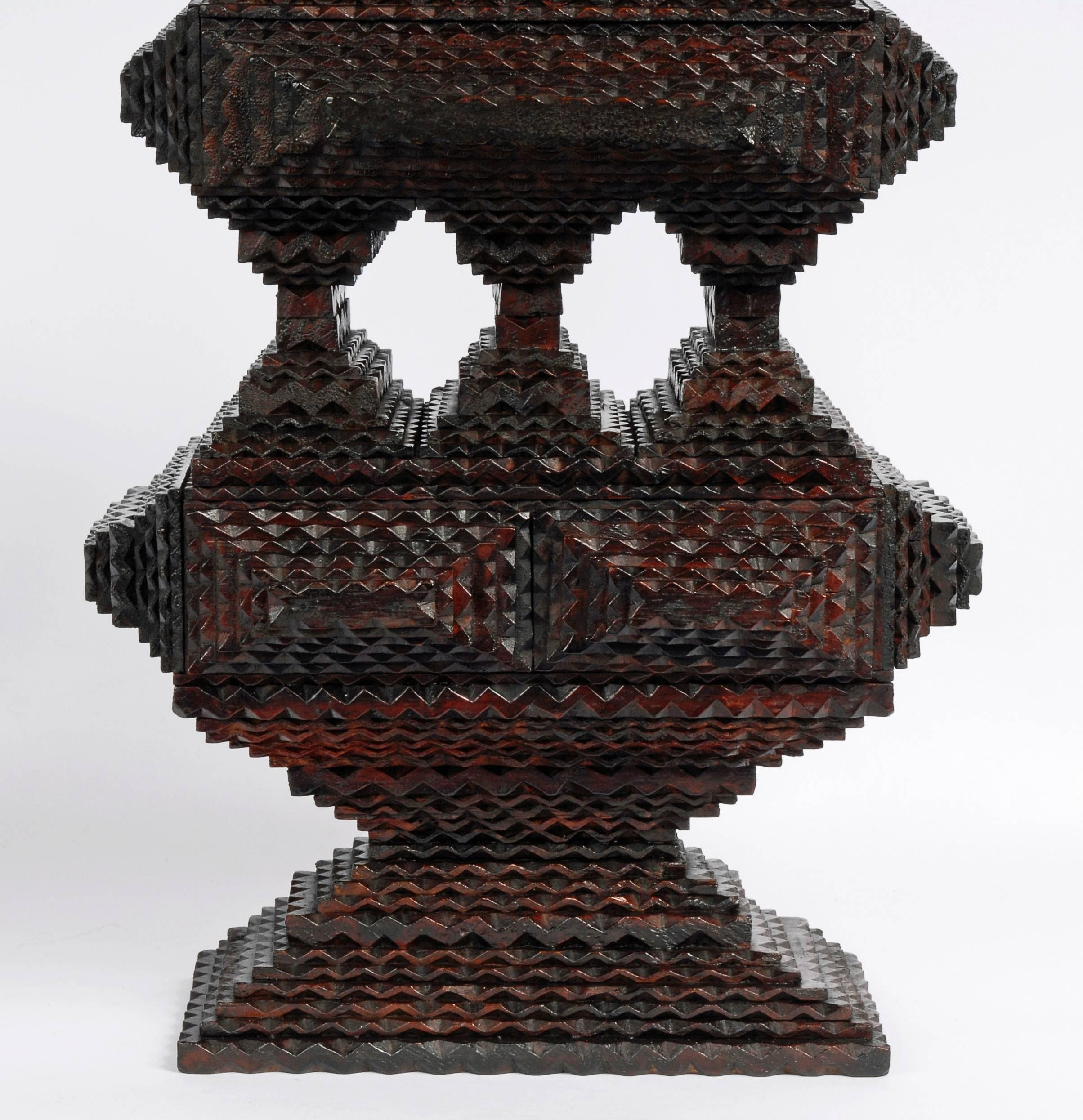 Folk Art Impressive Deeply Layered Tramp Art Pyramidal Box For Sale