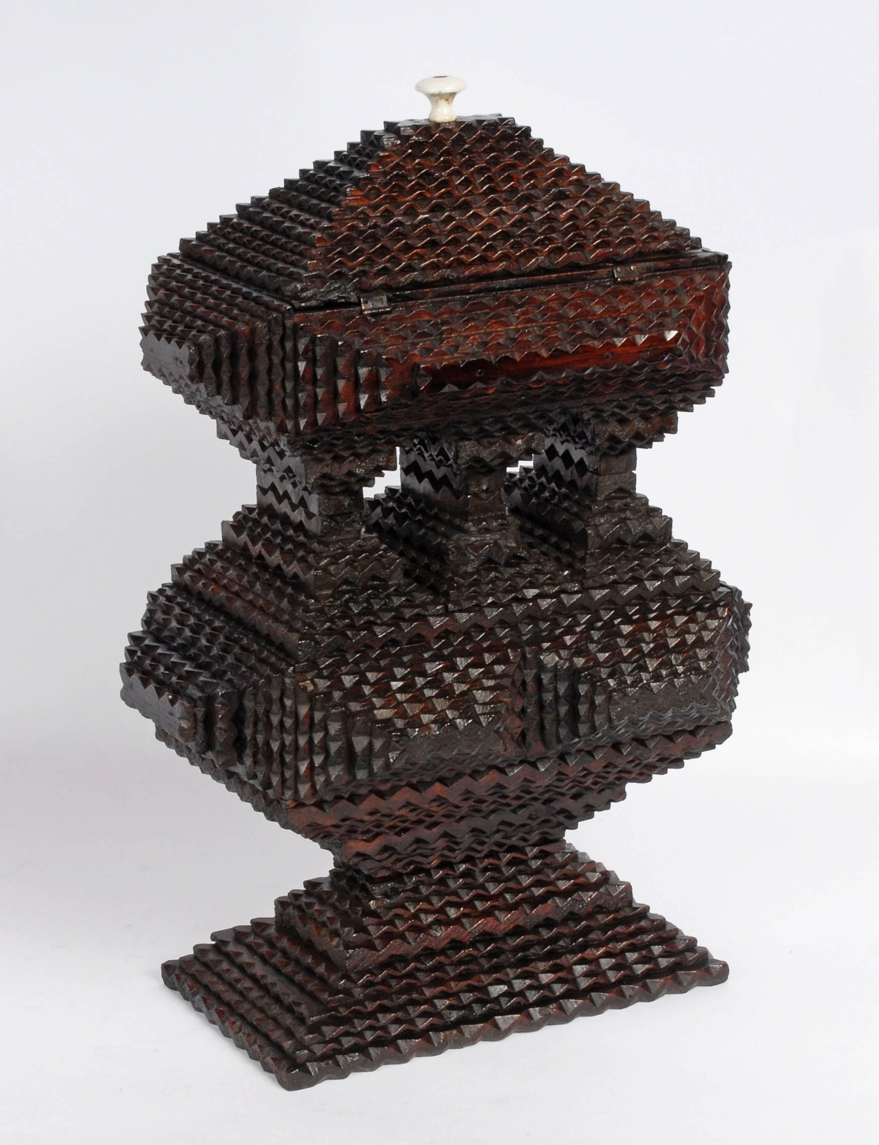 Impressive Deeply Layered Tramp Art Pyramidal Box For Sale 1