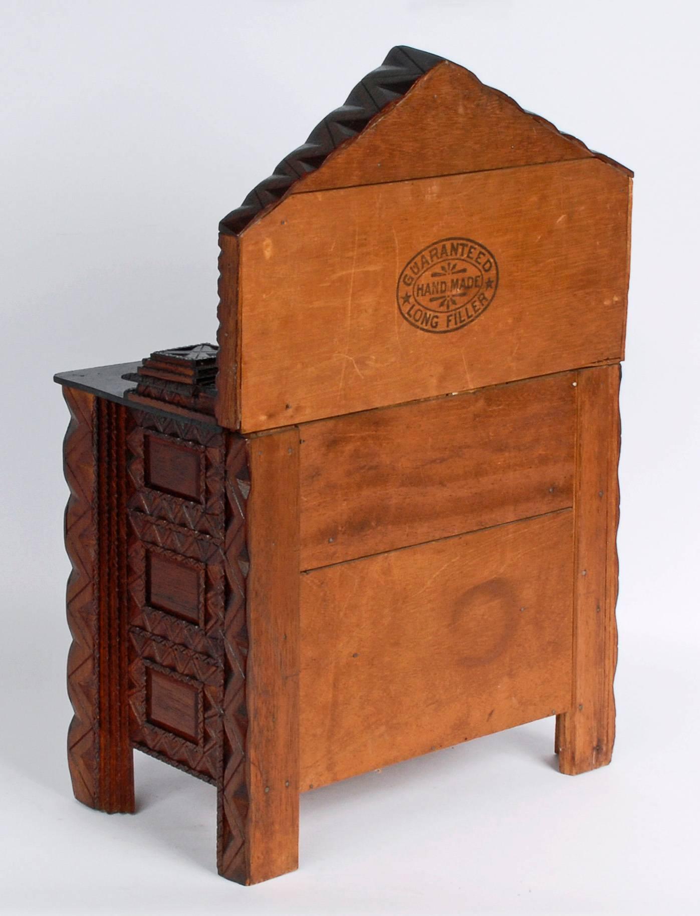 Hand-Carved Miniature Tramp Art Dresser with Peaked Top