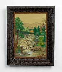Tramp Art Frame with Landscape Drawing