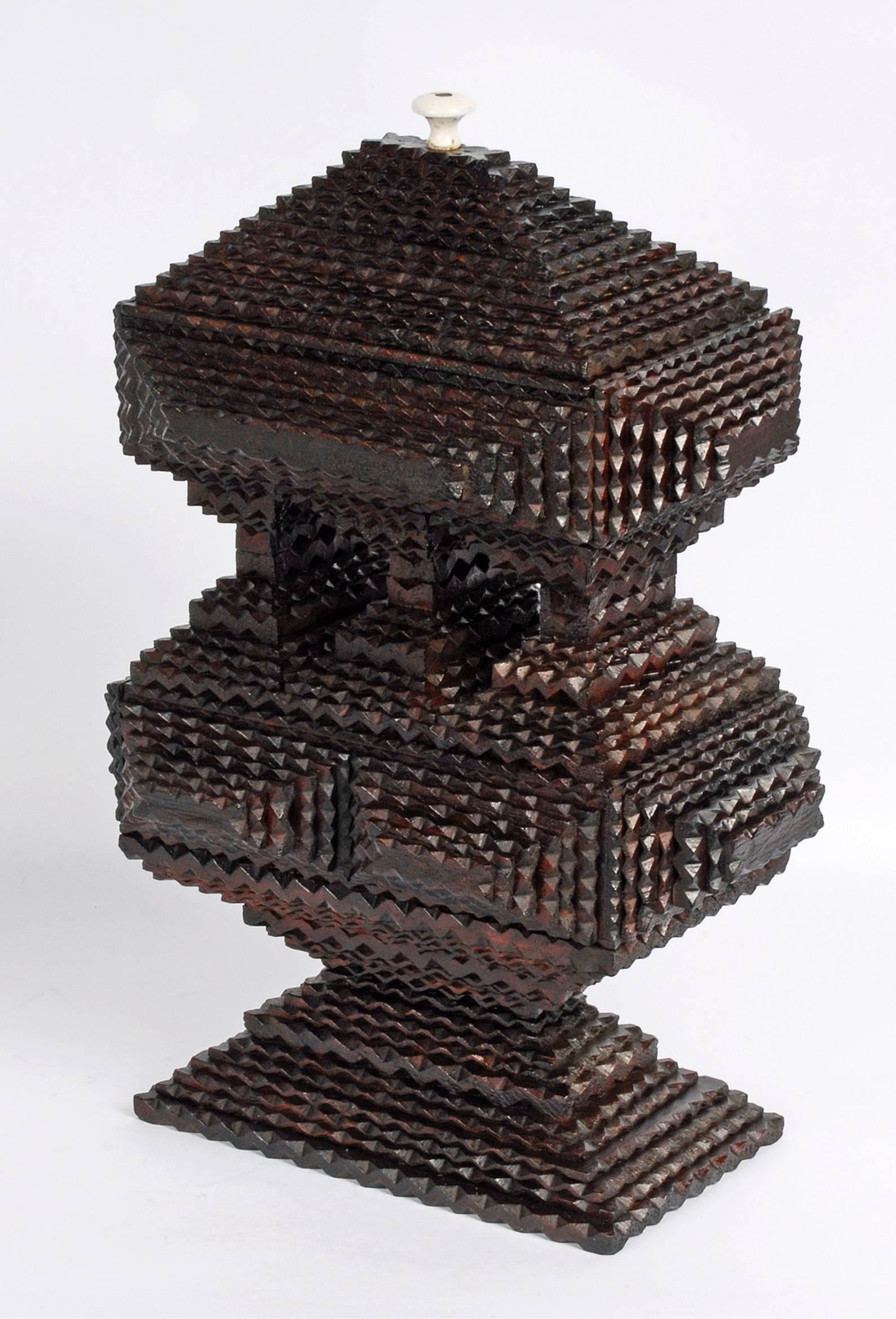 Late 19th Century Impressive Deeply Layered Tramp Art Pyramidal Box For Sale