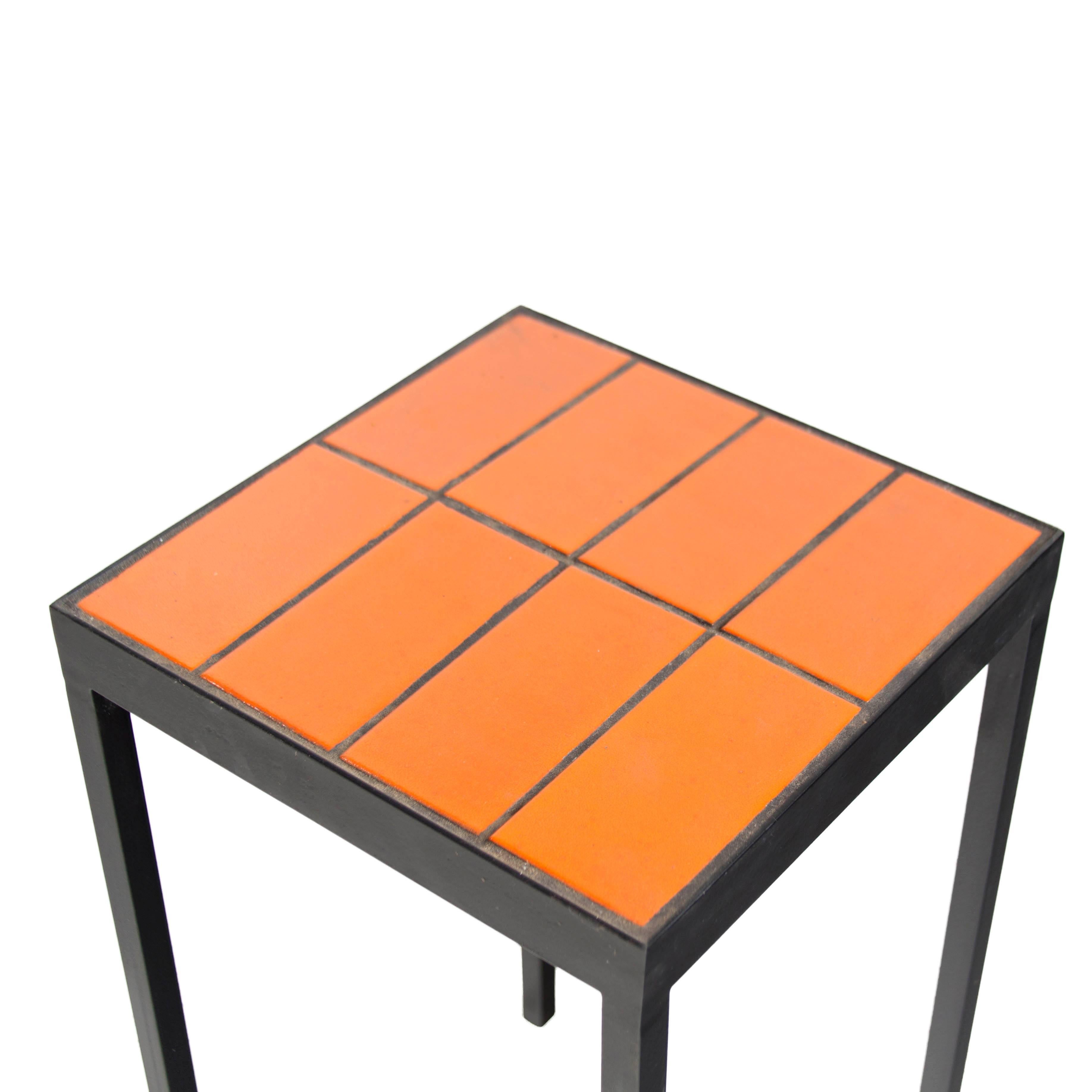 Tile Side Table by Thomas Hayes Studio with Steel Base In Excellent Condition For Sale In Hollywood, CA