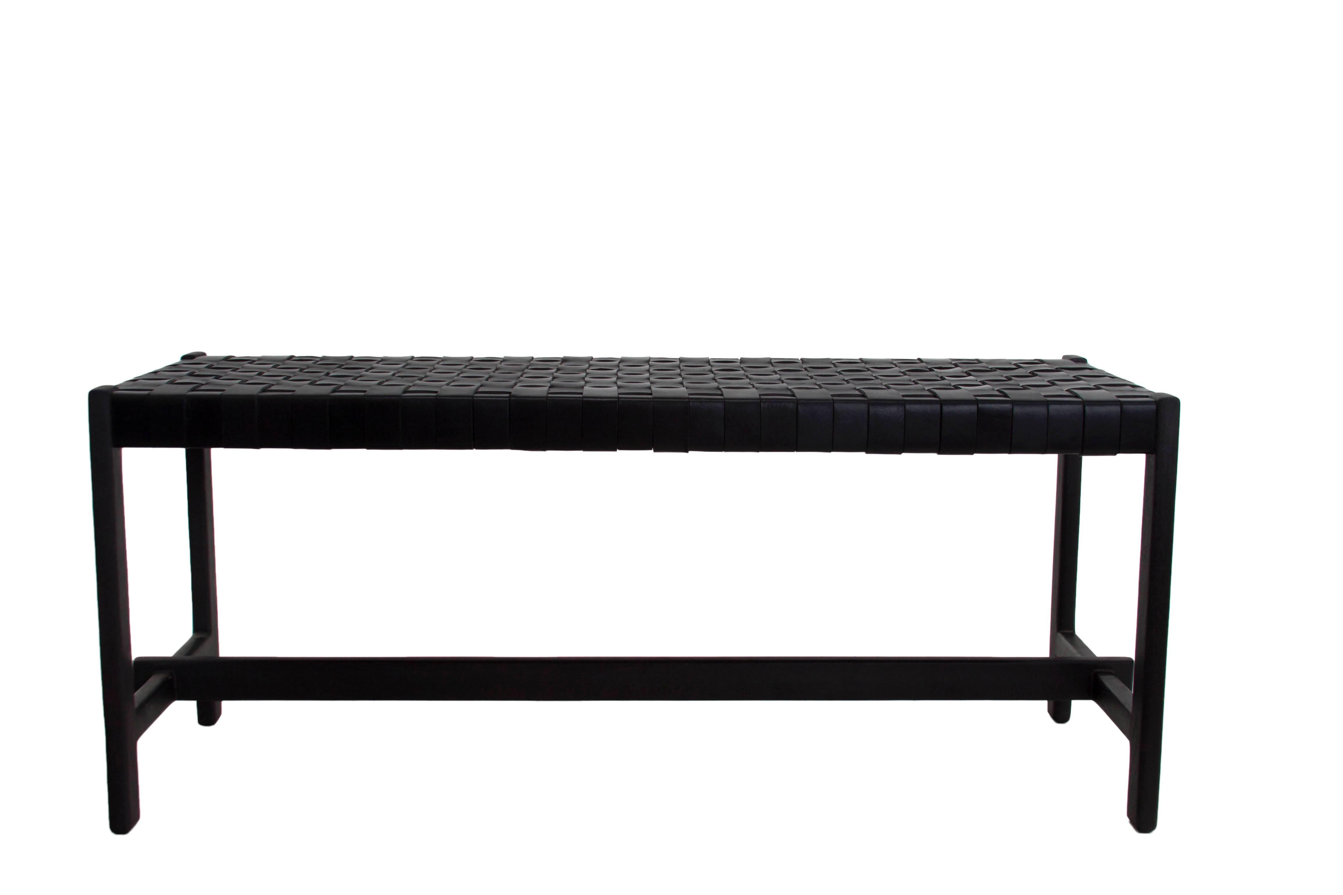 American Leather Strap Wooden Bench by Thomas Hayes Studio For Sale
