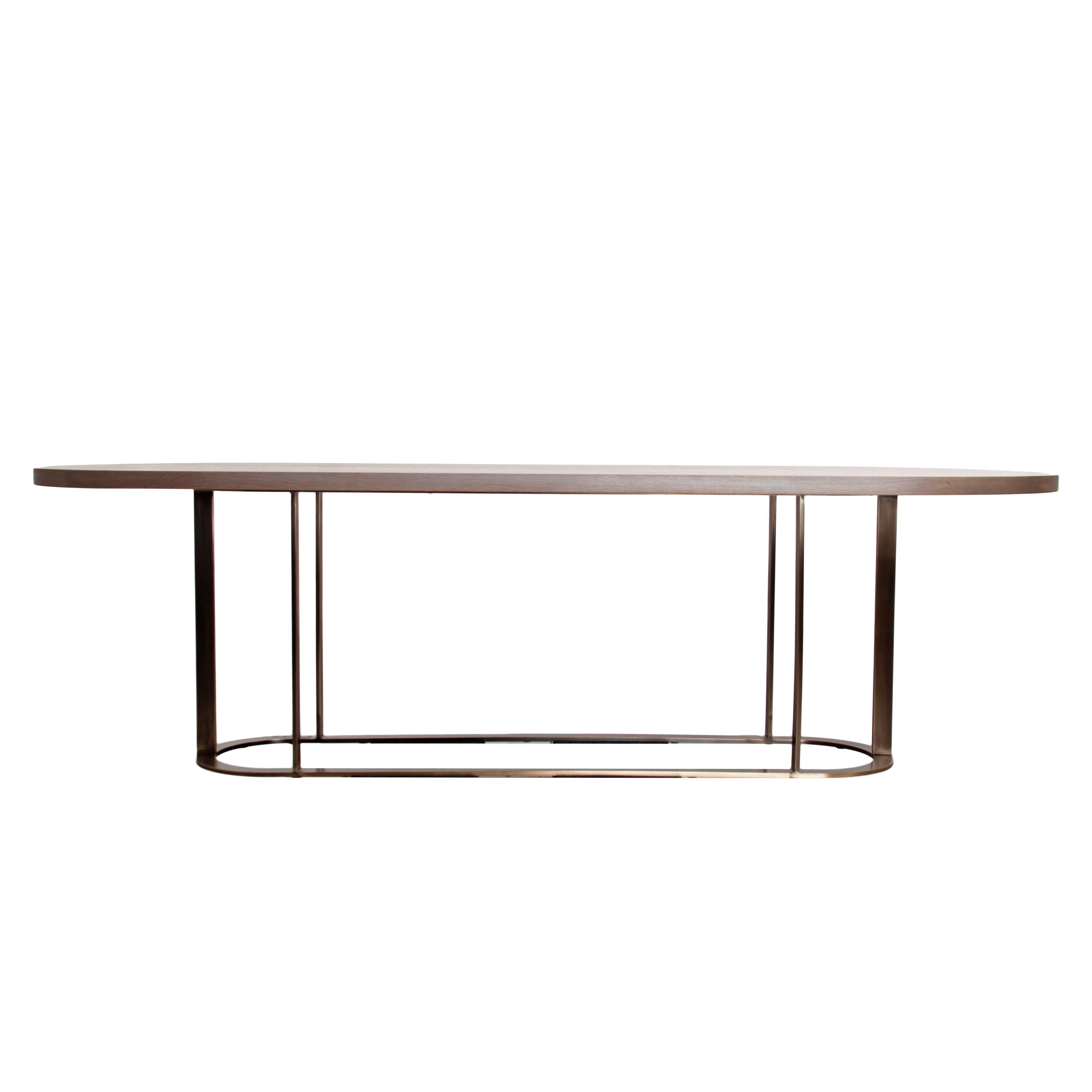 Contemporary Colyer Dining Table with Solid Bronze Base by Thomas Hayes Studio For Sale