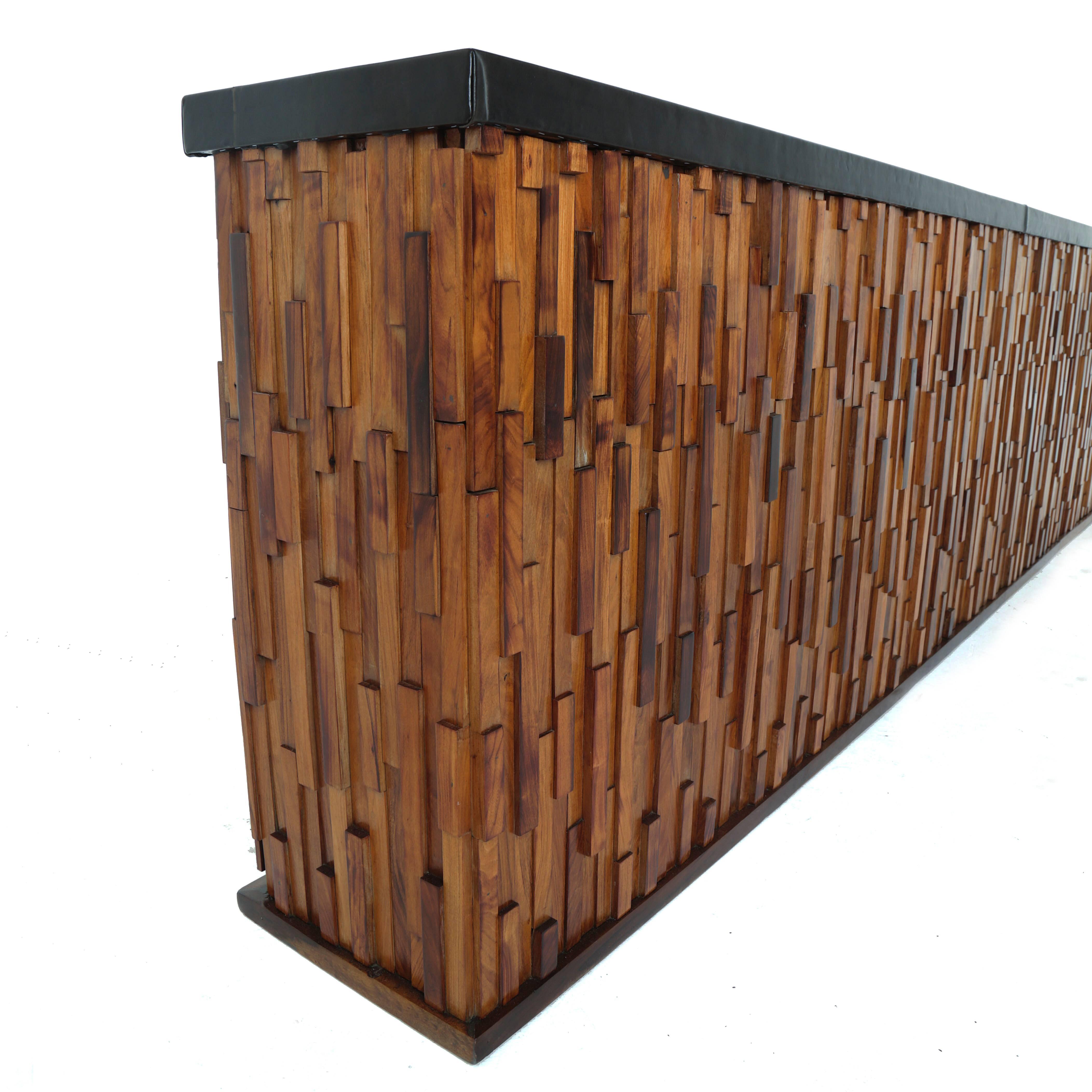 Mid-20th Century Massive Brazilian Brutalist Rosewood Room Divider with Solid Slats & Leather Top