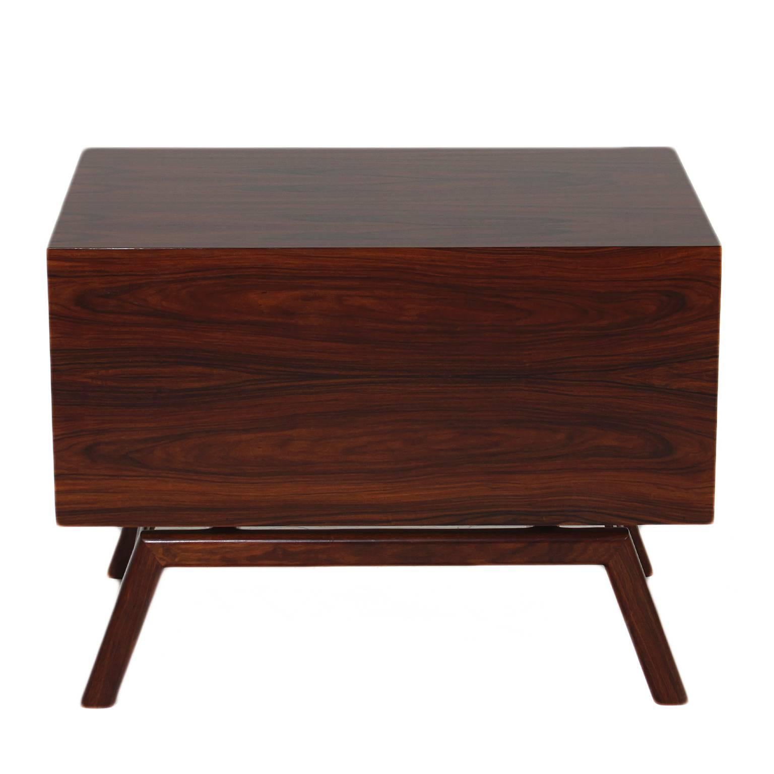 Brass Pair of Rosewood Side Tables with Pierced Pulls by Thomas Hayes Studio