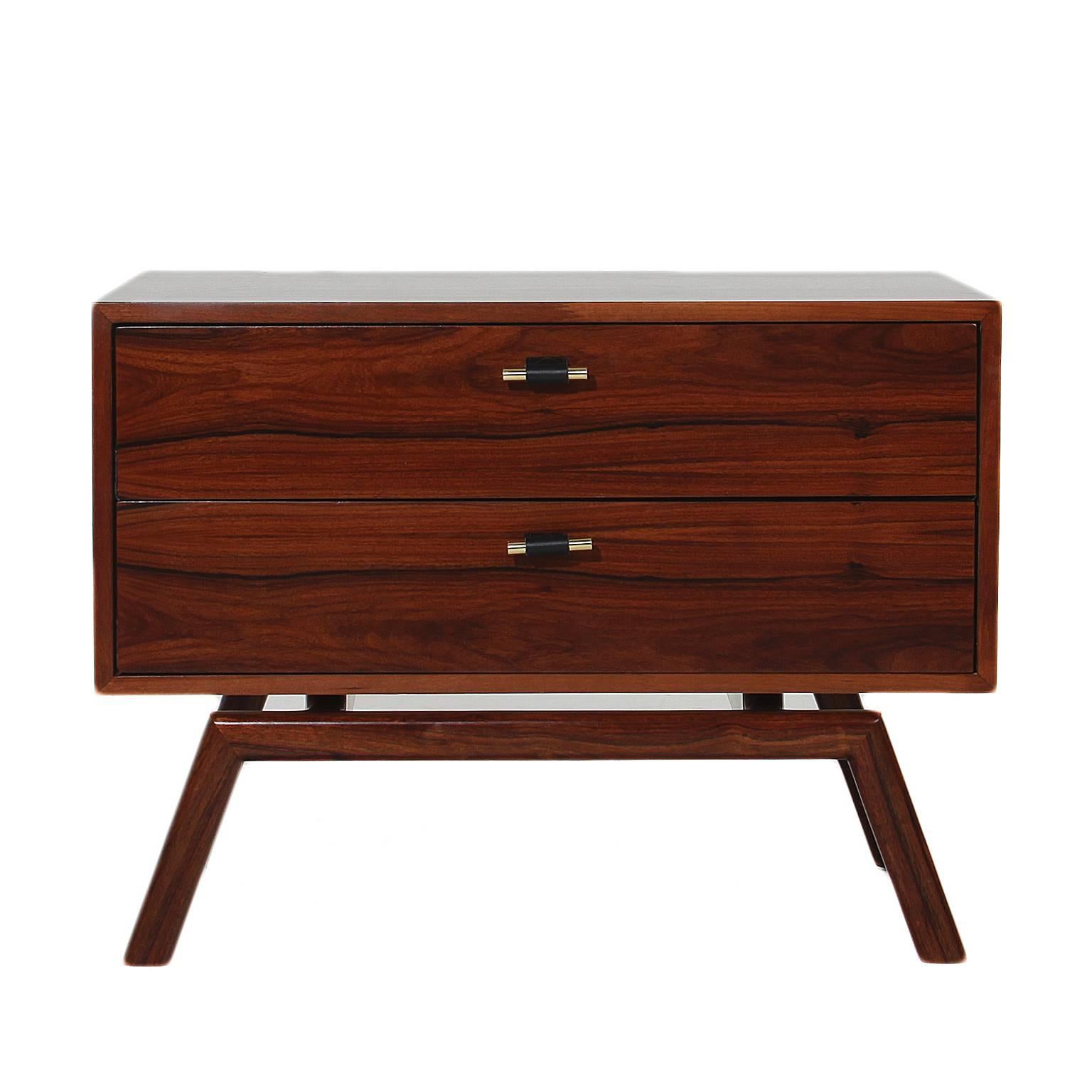American Pair of Rosewood Side Tables with Pierced Pulls by Thomas Hayes Studio