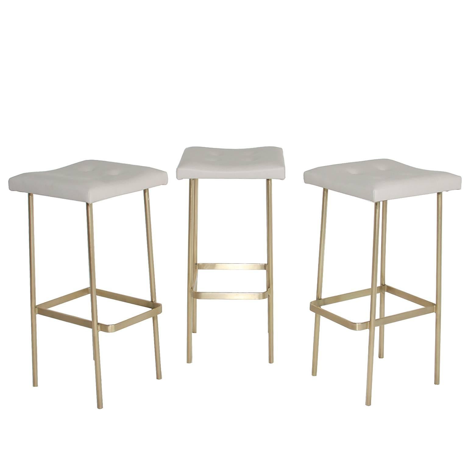 American Leather Bundinha Stool with Brass Base by Thomas Hayes Studio