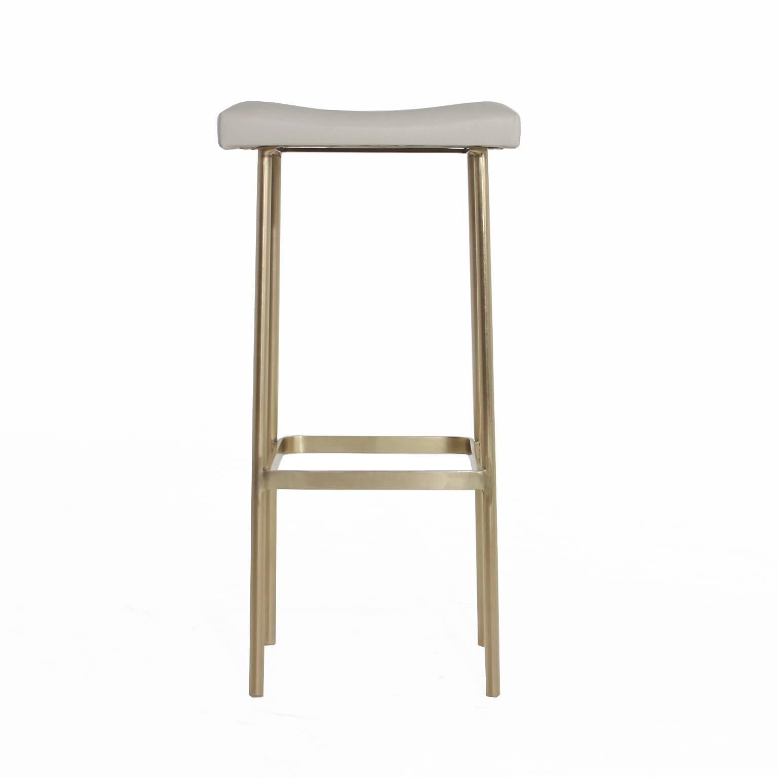 Leather Bundinha Stool with Brass Base by Thomas Hayes Studio 1