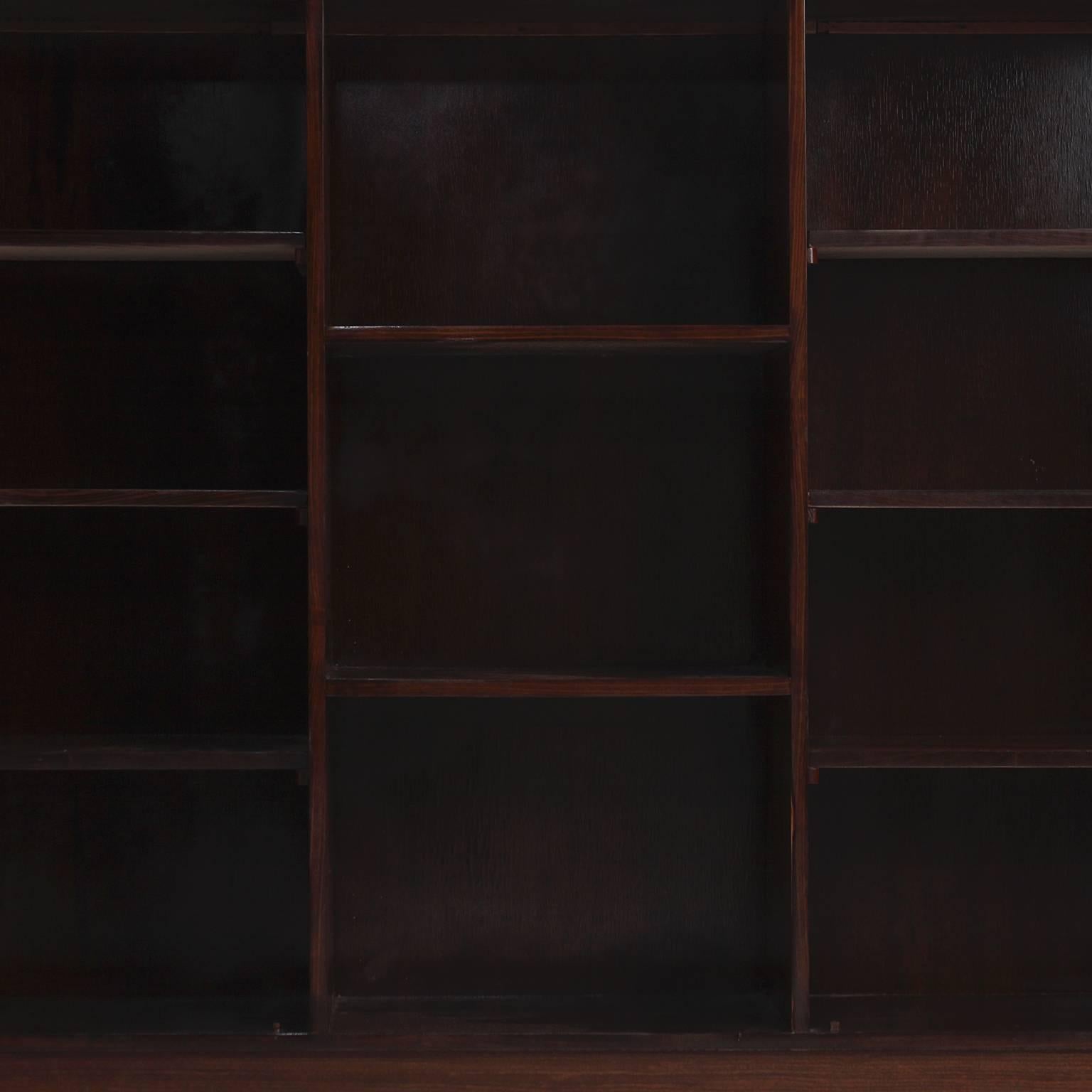 Mid-20th Century Midcentury Brazilian Hardwood Bookcase with Brass Handles For Sale