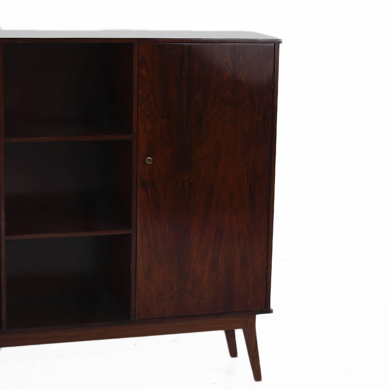 Midcentury Brazilian Hardwood Bookcase with Brass Handles In Good Condition For Sale In Los Angeles, CA