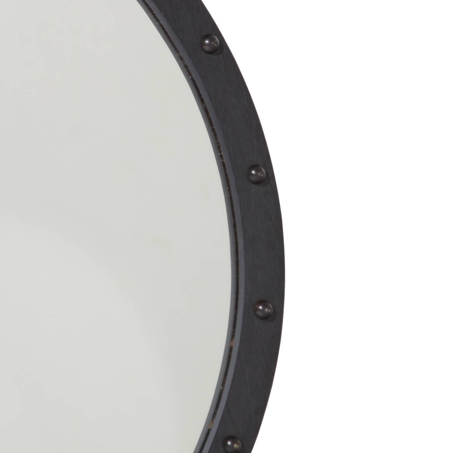 Brazilian Round Exotic Hardwood Mirror with Antique Bronze Details