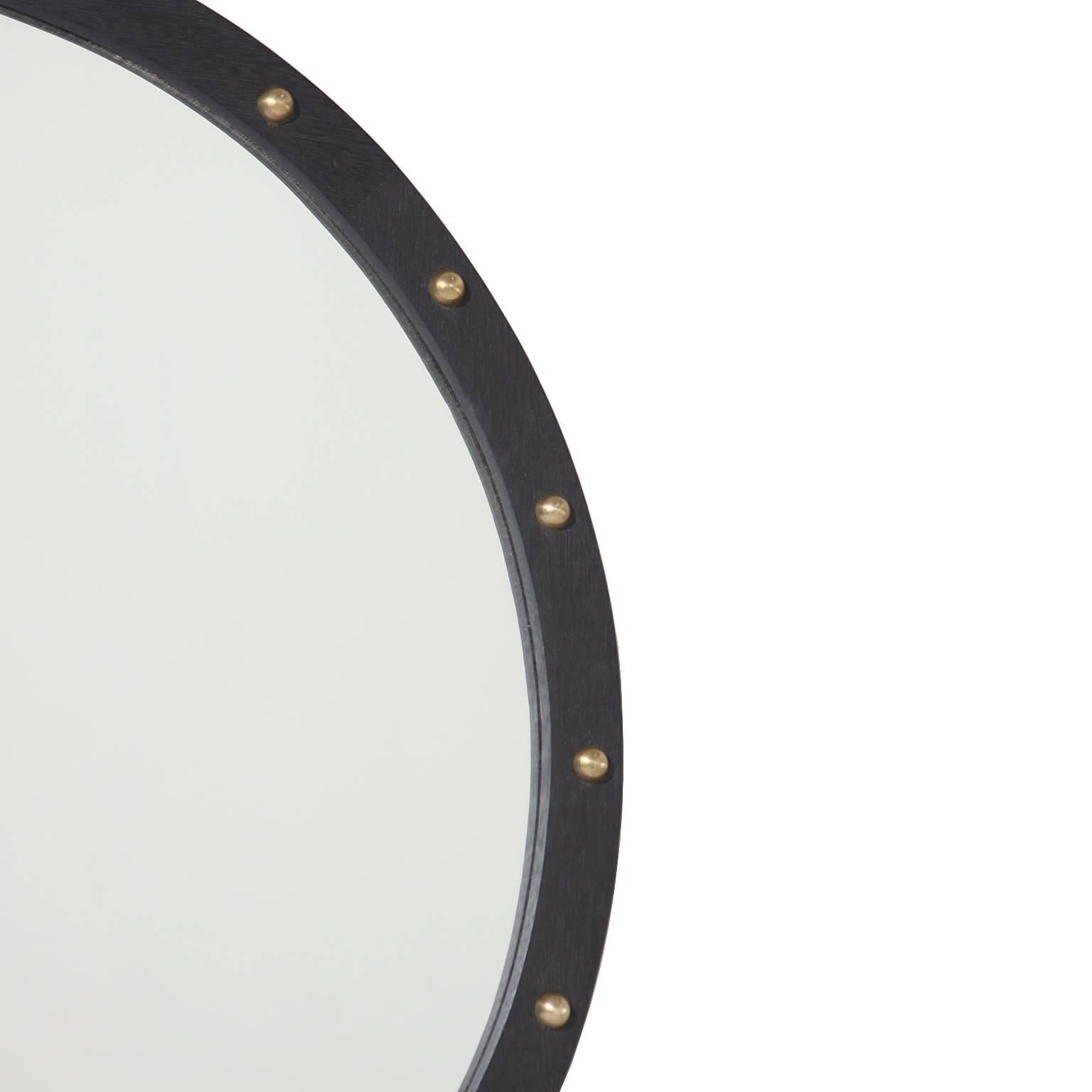 Brazilian Round Exotic Hardwood Mirror with Antique Bronze Details