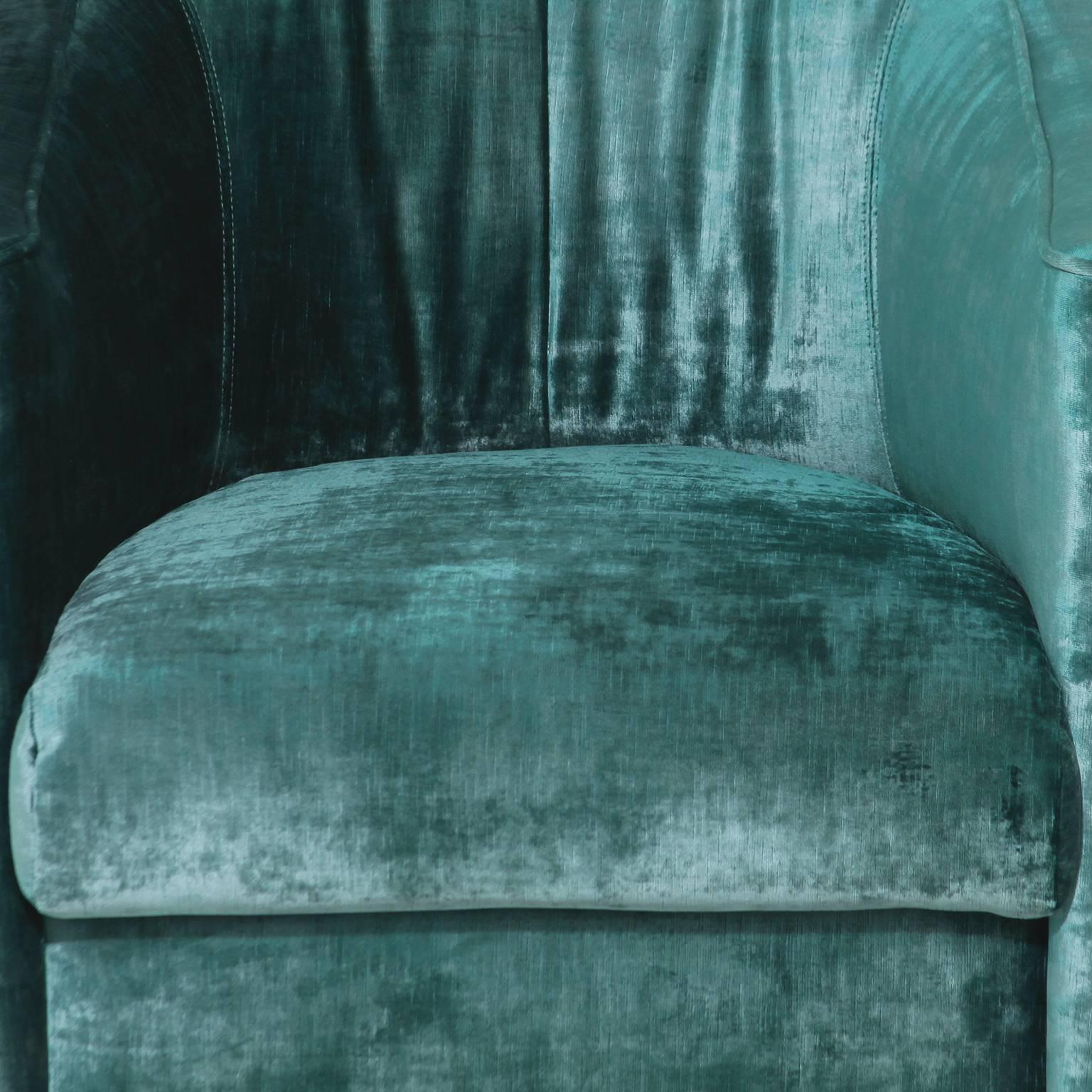 Regency Combed Velvet Barrel Back Occasional Armchair For Sale 1