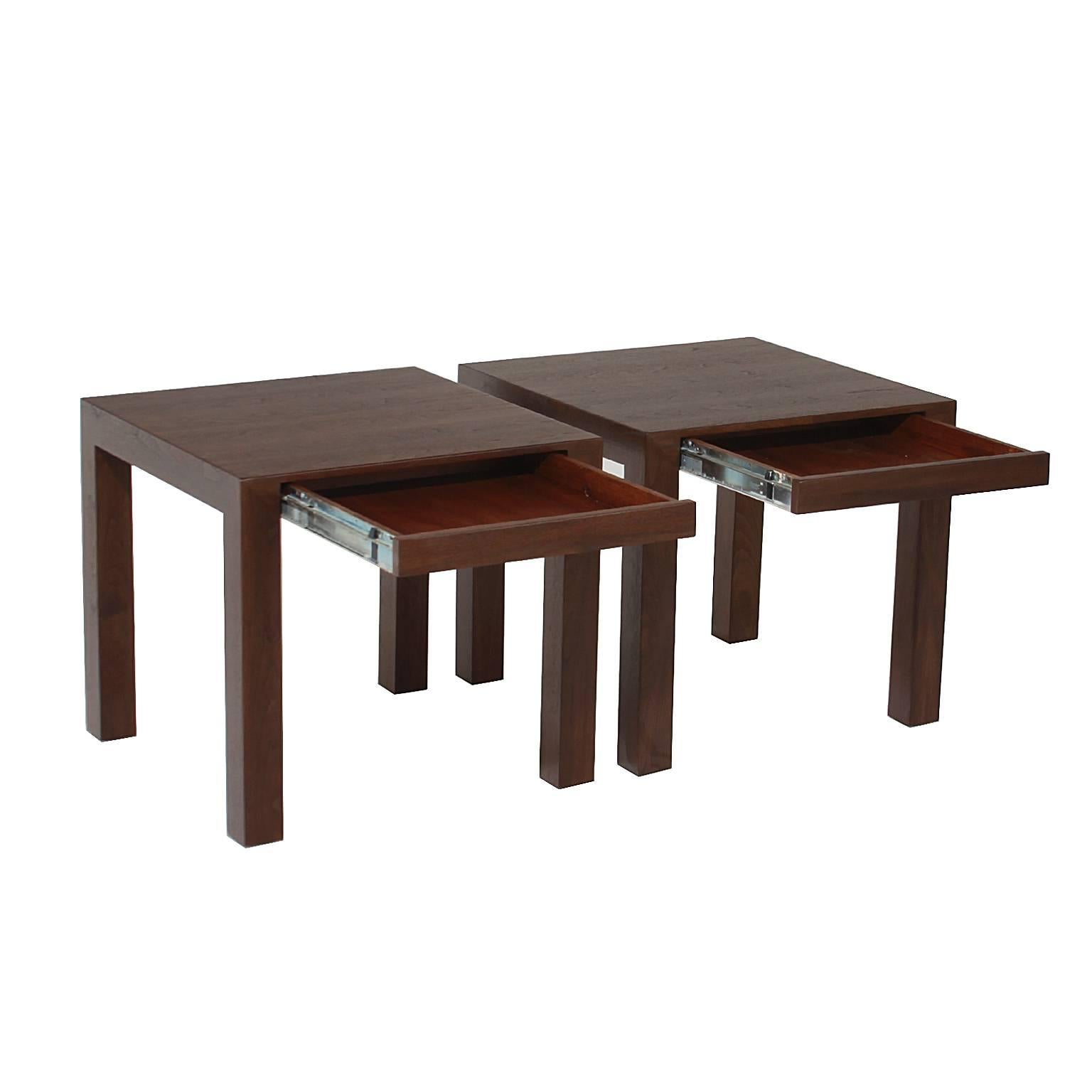 Pair of Minimal walnut side tables with Drawers.

 