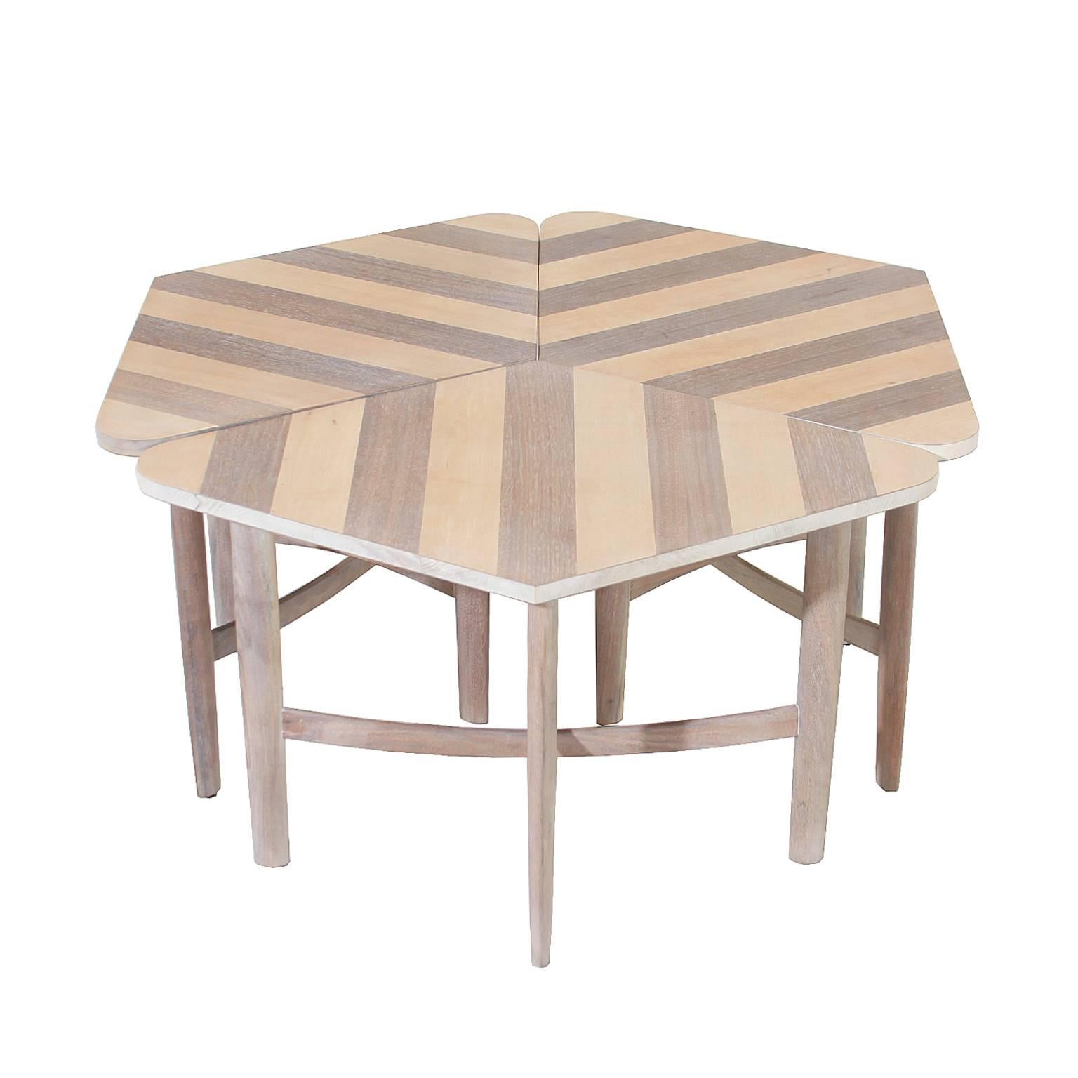 A beautiful set of three side tables by Drexler. The tables are made of solid birch and have a bleached and blanched oil finish. 

Many pieces are stored in our warehouse, so please click on Contact Dealer button under our logo below to find out if
