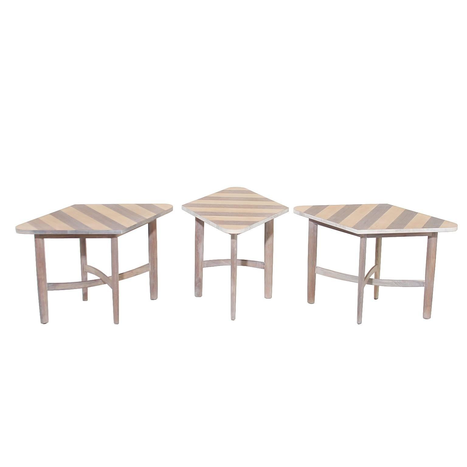 Barney Flagg Parallel Side Tables for Drexel in Solid Bleached Birch  In Good Condition For Sale In Los Angeles, CA