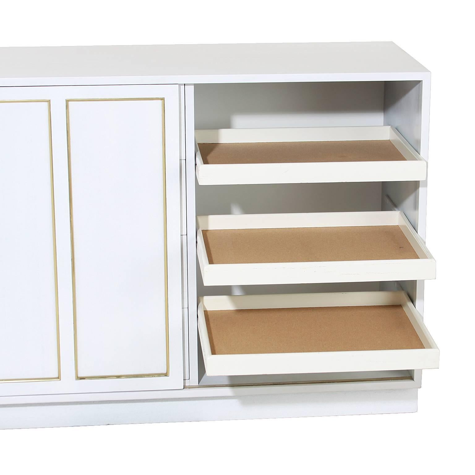 Harvey Probber Bleached Wood Credenza Dresser with Brass Cabinet Details For Sale 1
