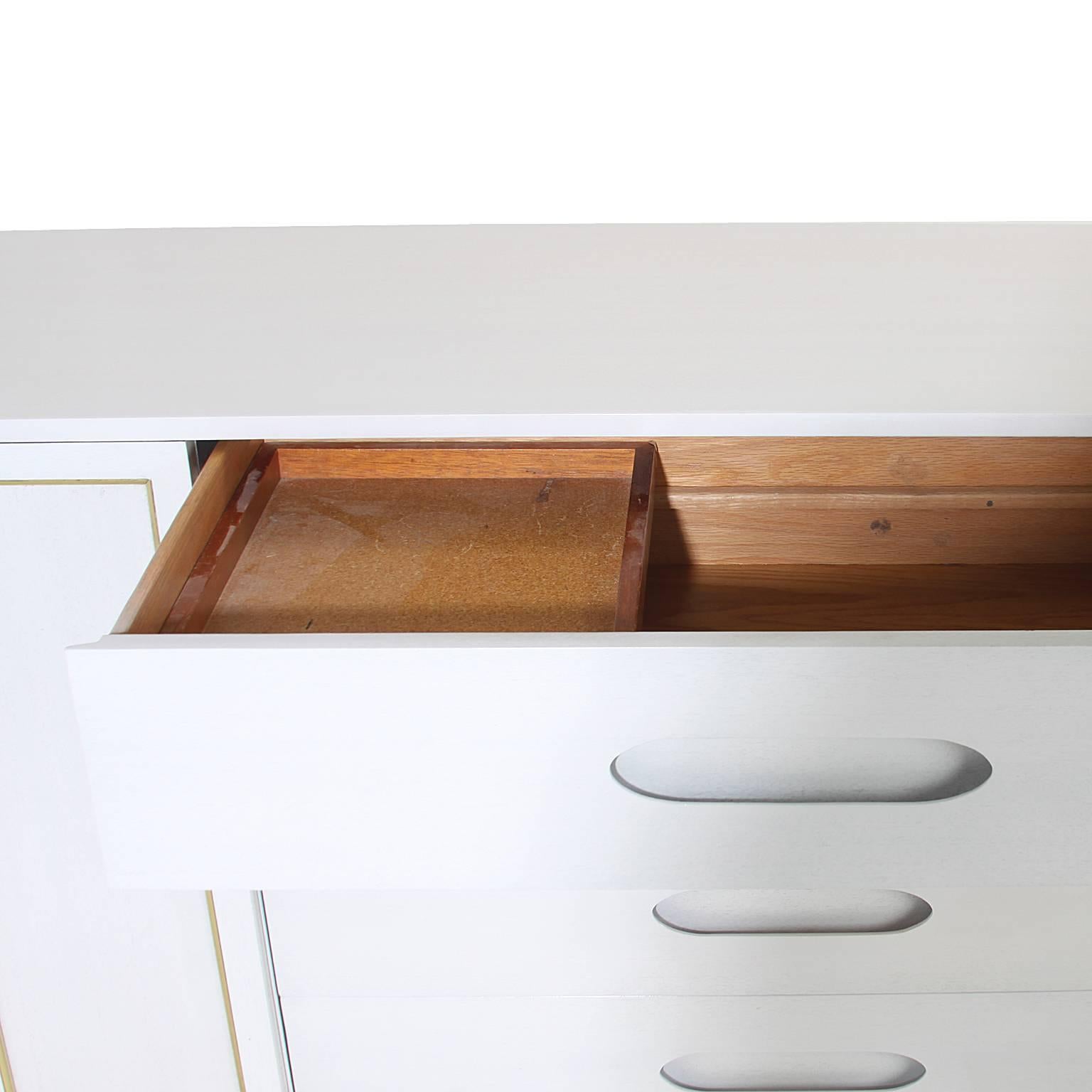 Harvey Probber Bleached Wood Credenza Dresser with Brass Cabinet Details For Sale 3