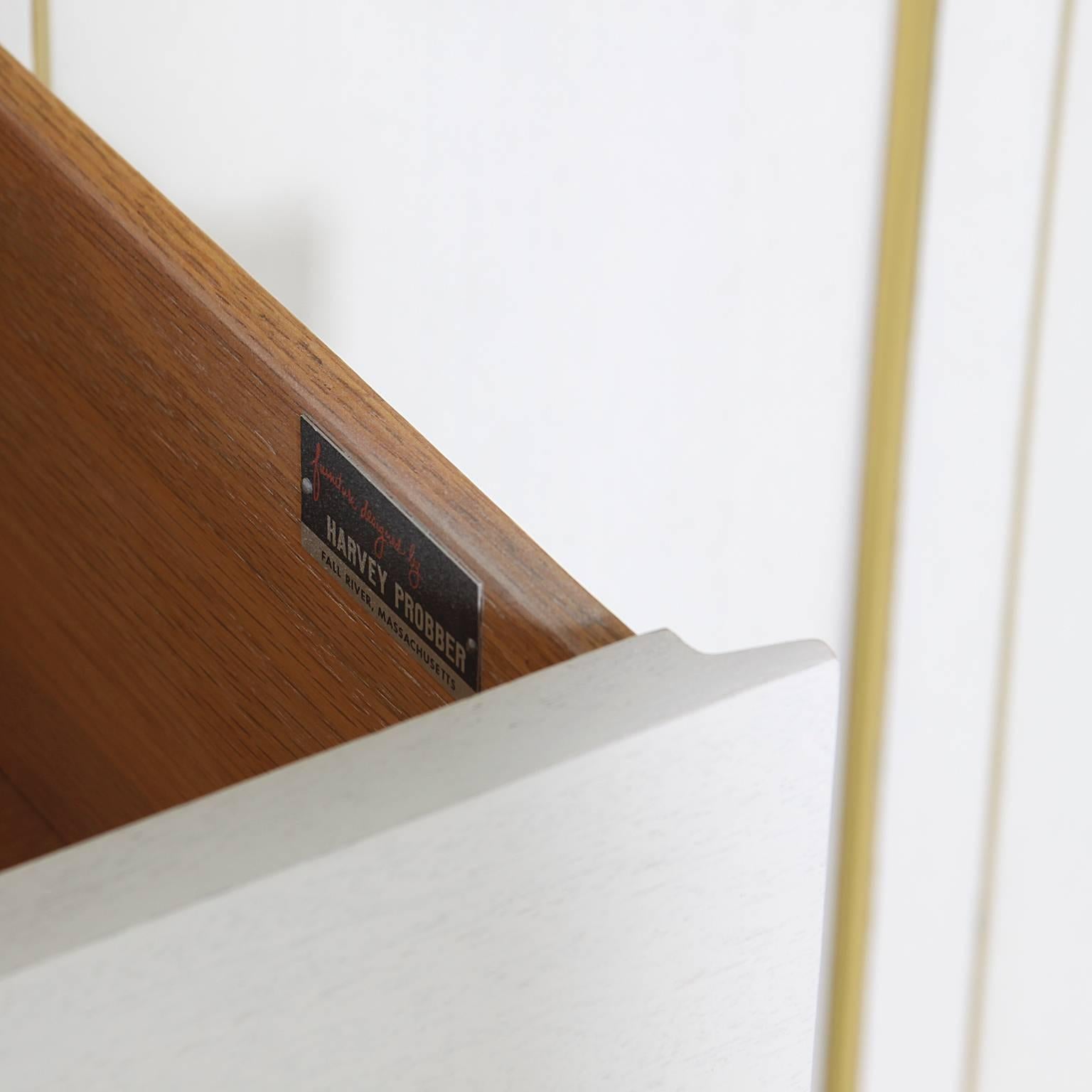 Harvey Probber Bleached Wood Credenza Dresser with Brass Cabinet Details For Sale 4