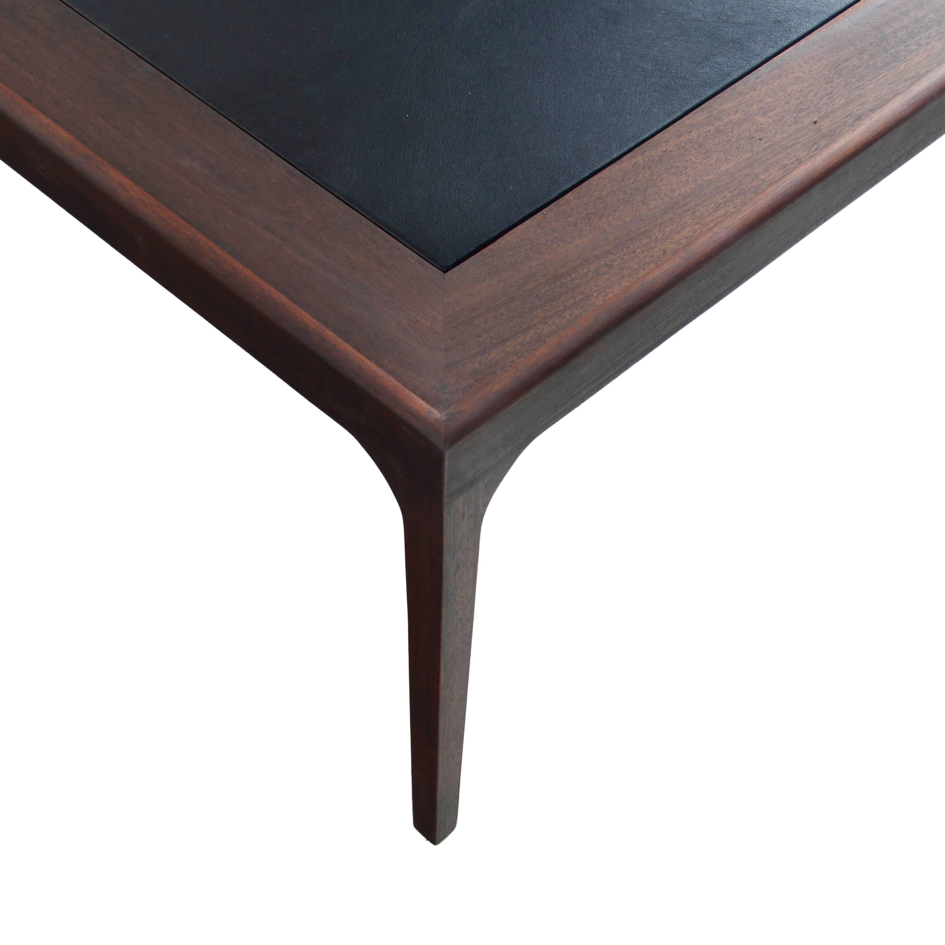 Mid-Century Modern Mid-Century Mahogany Coffee Table with inset Black Leather Top