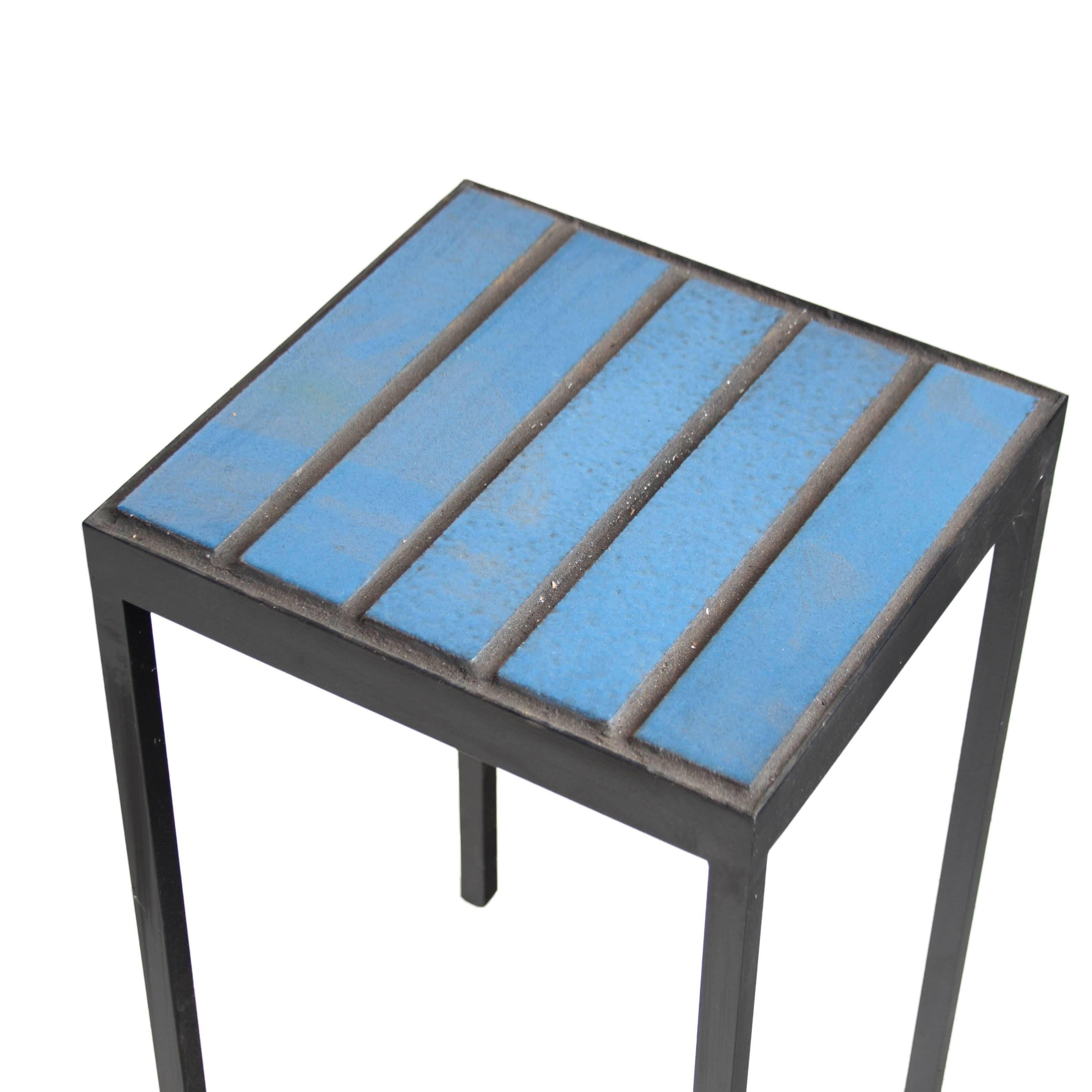 Mid-Century Modern Tile Side Table by Thomas Hayes Studio with Steel Base For Sale