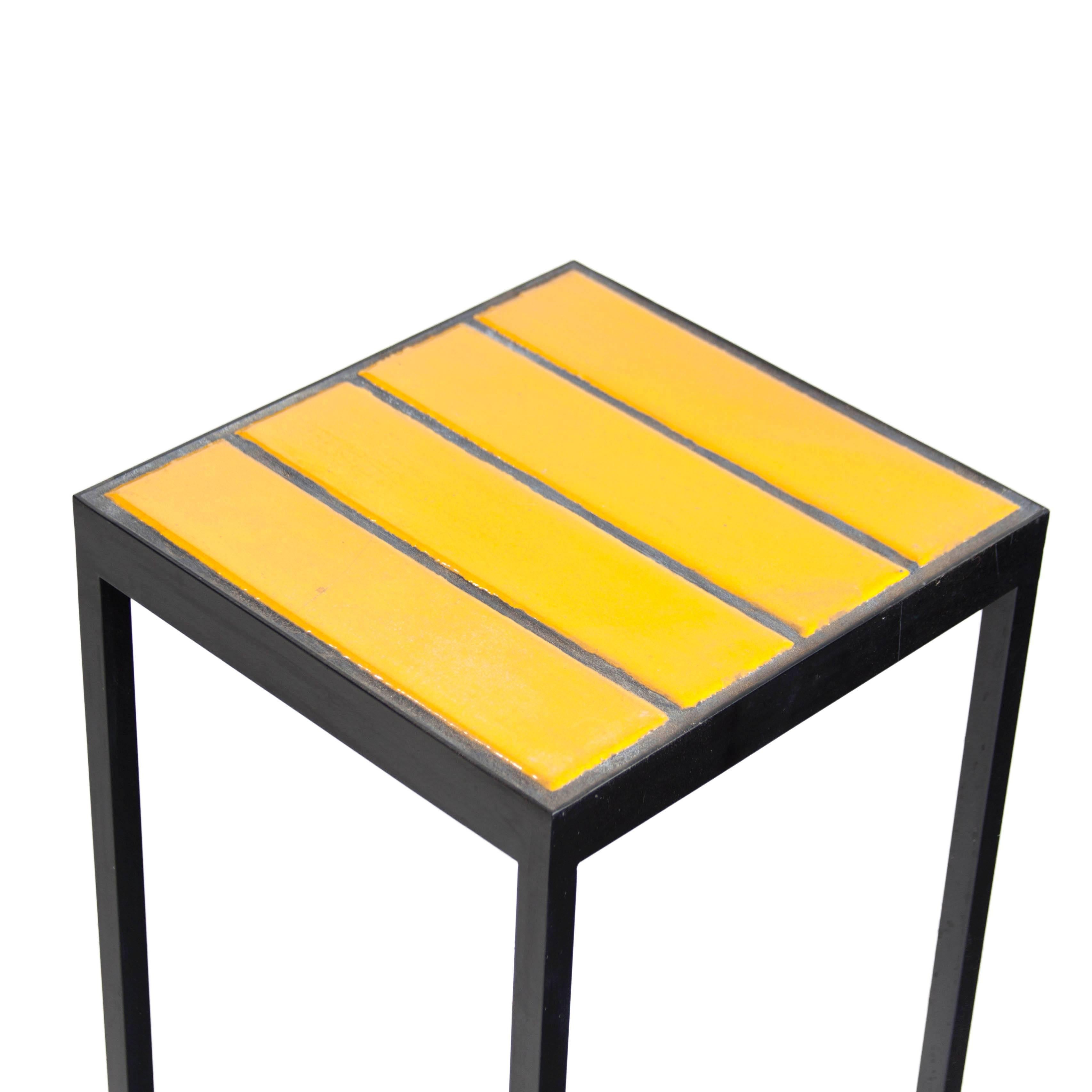 Powder-Coated Tile Side Table by Thomas Hayes Studio with Steel Base For Sale