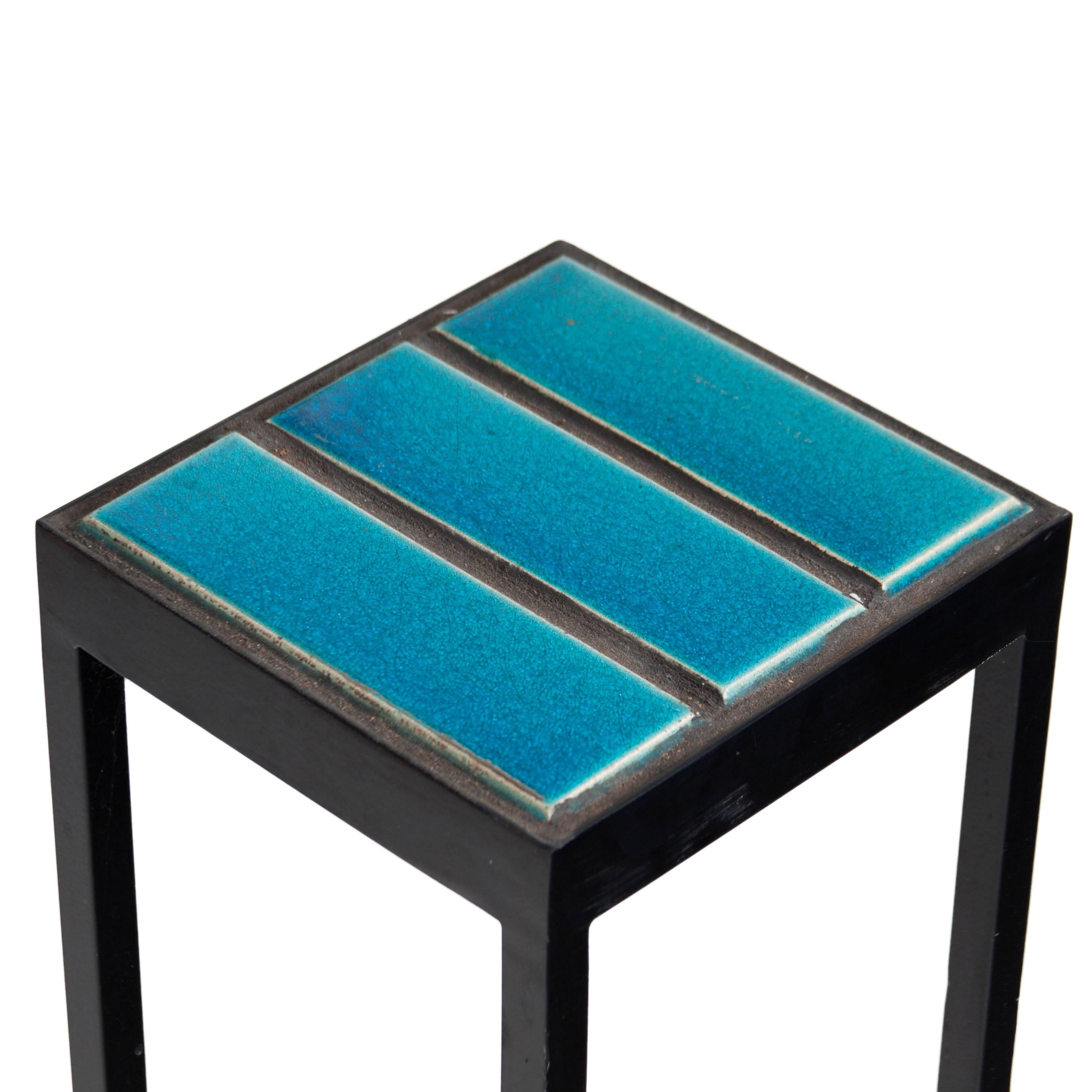 Contemporary Tile Side Table by Thomas Hayes Studio with Steel Base For Sale