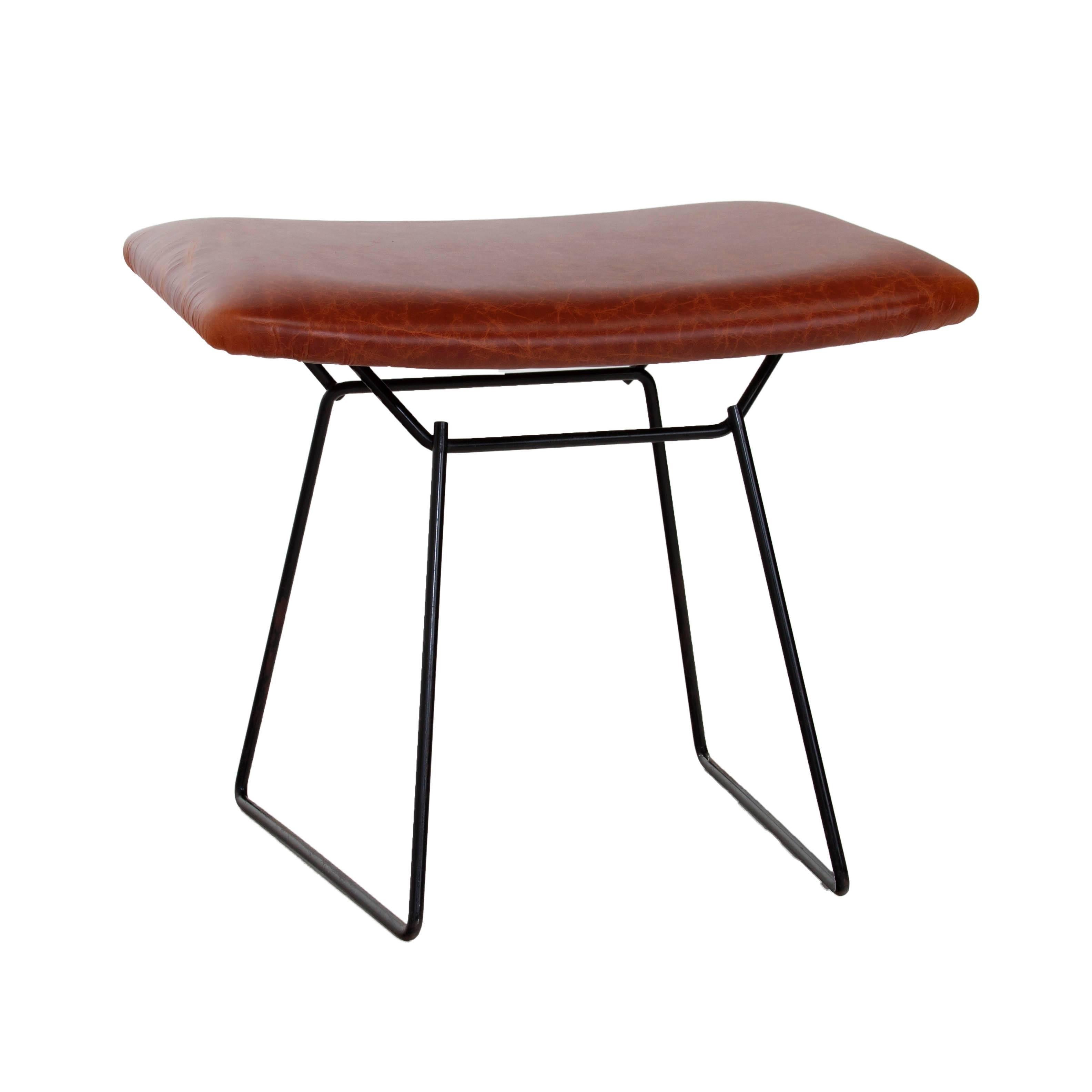 Mid-Century Modern Vintage Harry Bertoia Bird Ottomans Leather Covered Foot Stool for Knoll