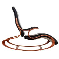 Mark Henion Rocking Chair Handcrafted Bent Wood & Black Leather 