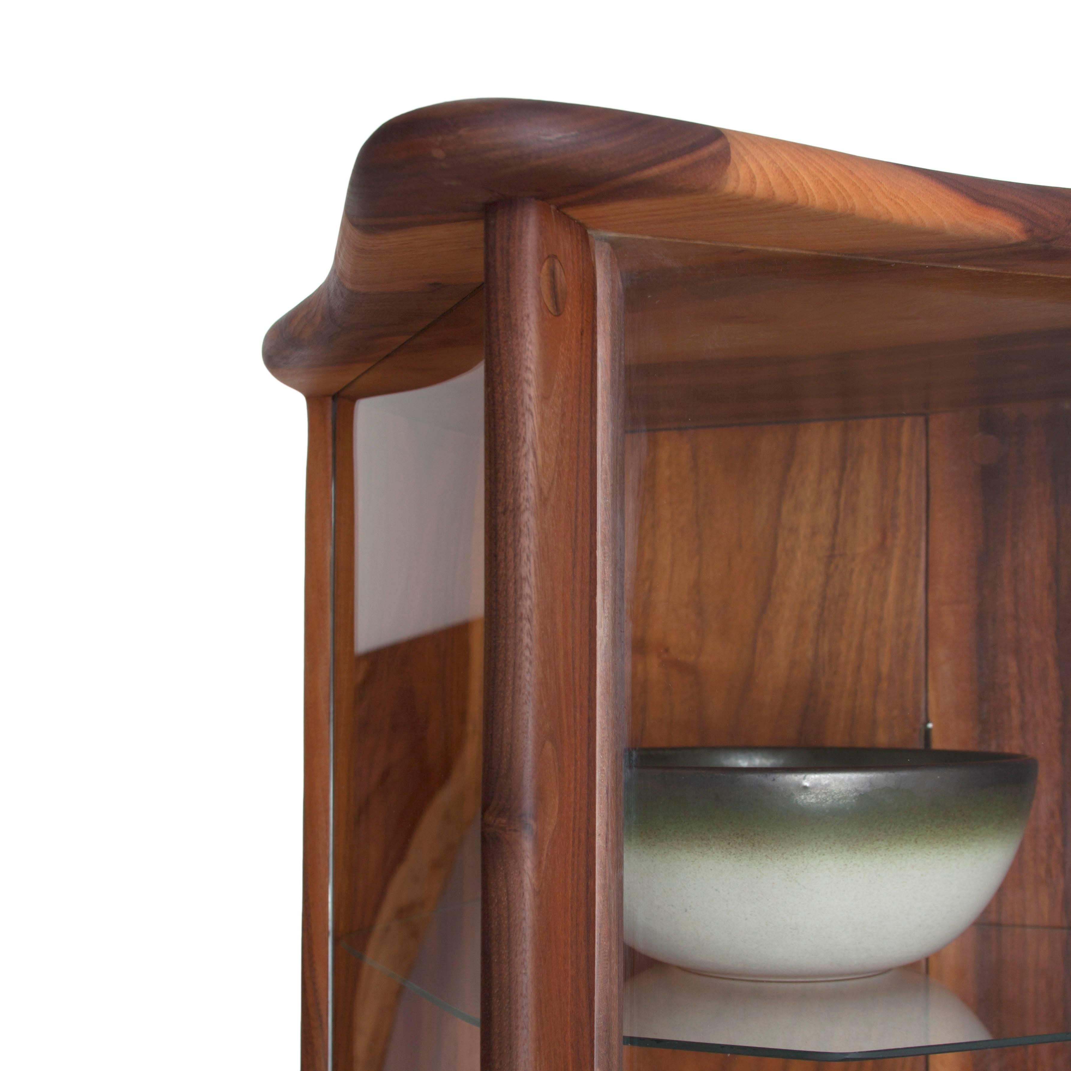 American Mid-Century Modern Angular Walnut Curio Cabinet For Sale
