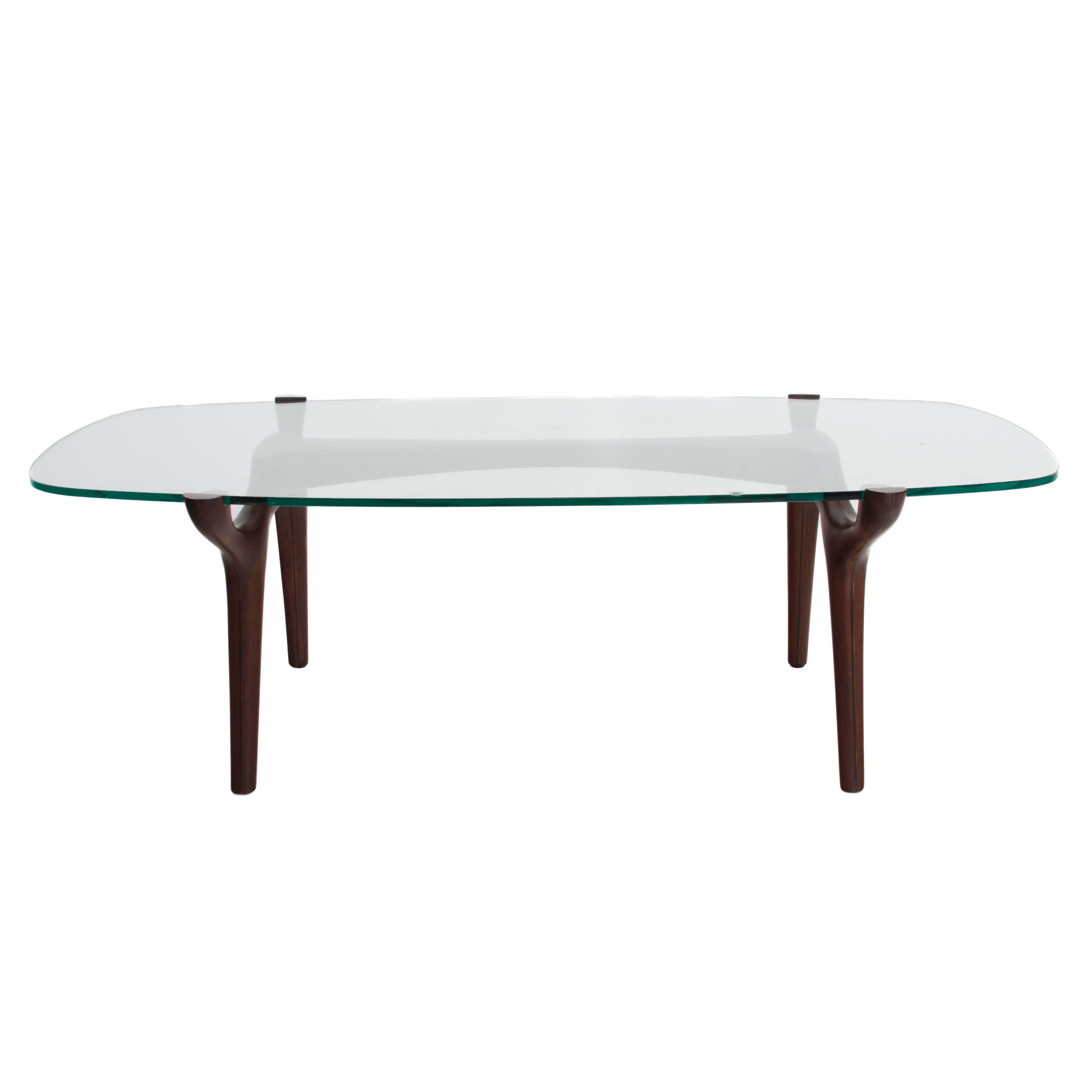 Mid-Century Modern Mid-Century Sculptural Coffee Table & Glass Top Attributed to Bertha Schaefer