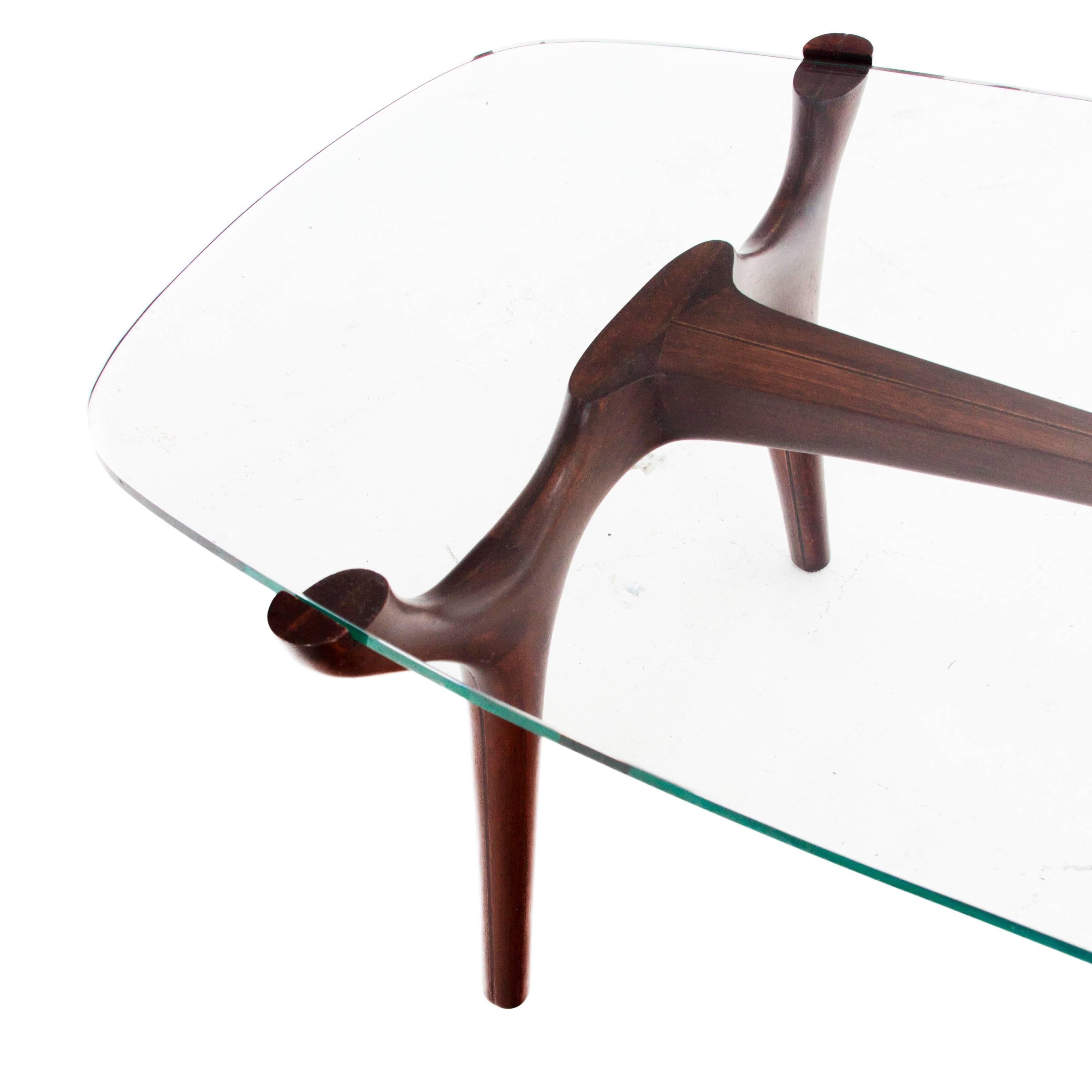 American Mid-Century Sculptural Coffee Table & Glass Top Attributed to Bertha Schaefer